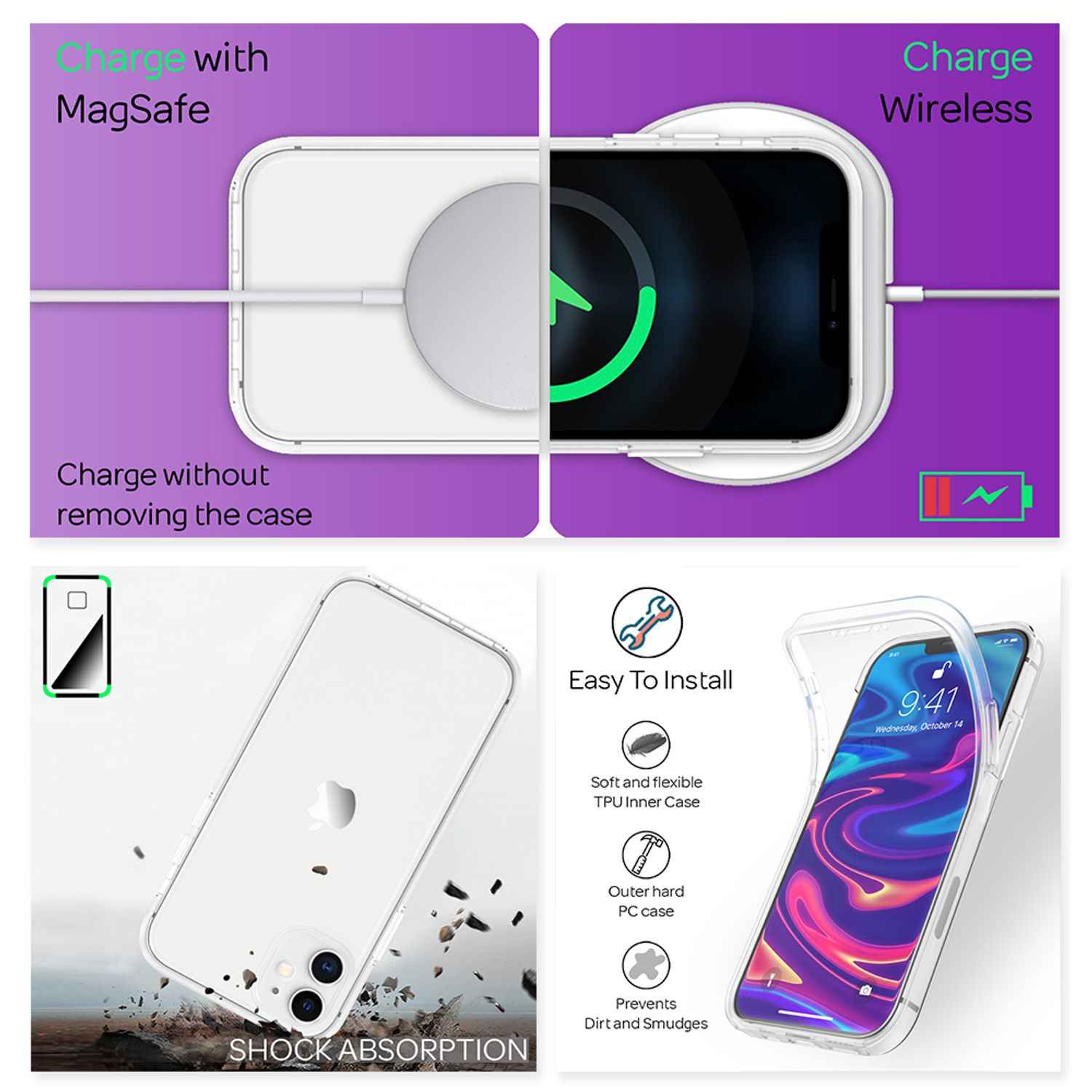 NALIA 360° Handy Hülle für iPhone 12 Mini, Full Cover Case Schutz Schale Etui
