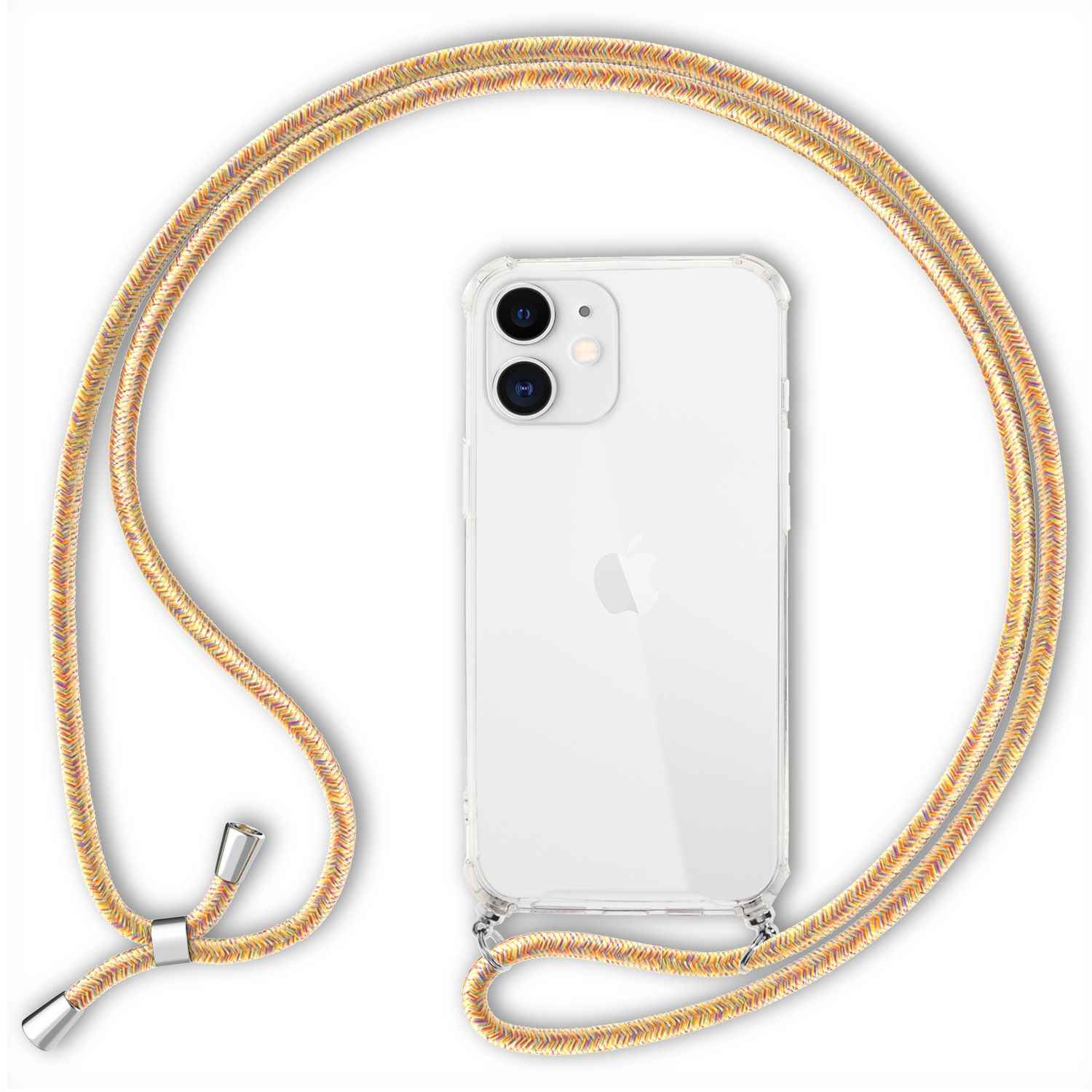 NALIA Handy Hülle mit Kette für iPhone 12 mini, Hard Case Kordel Cover Schale