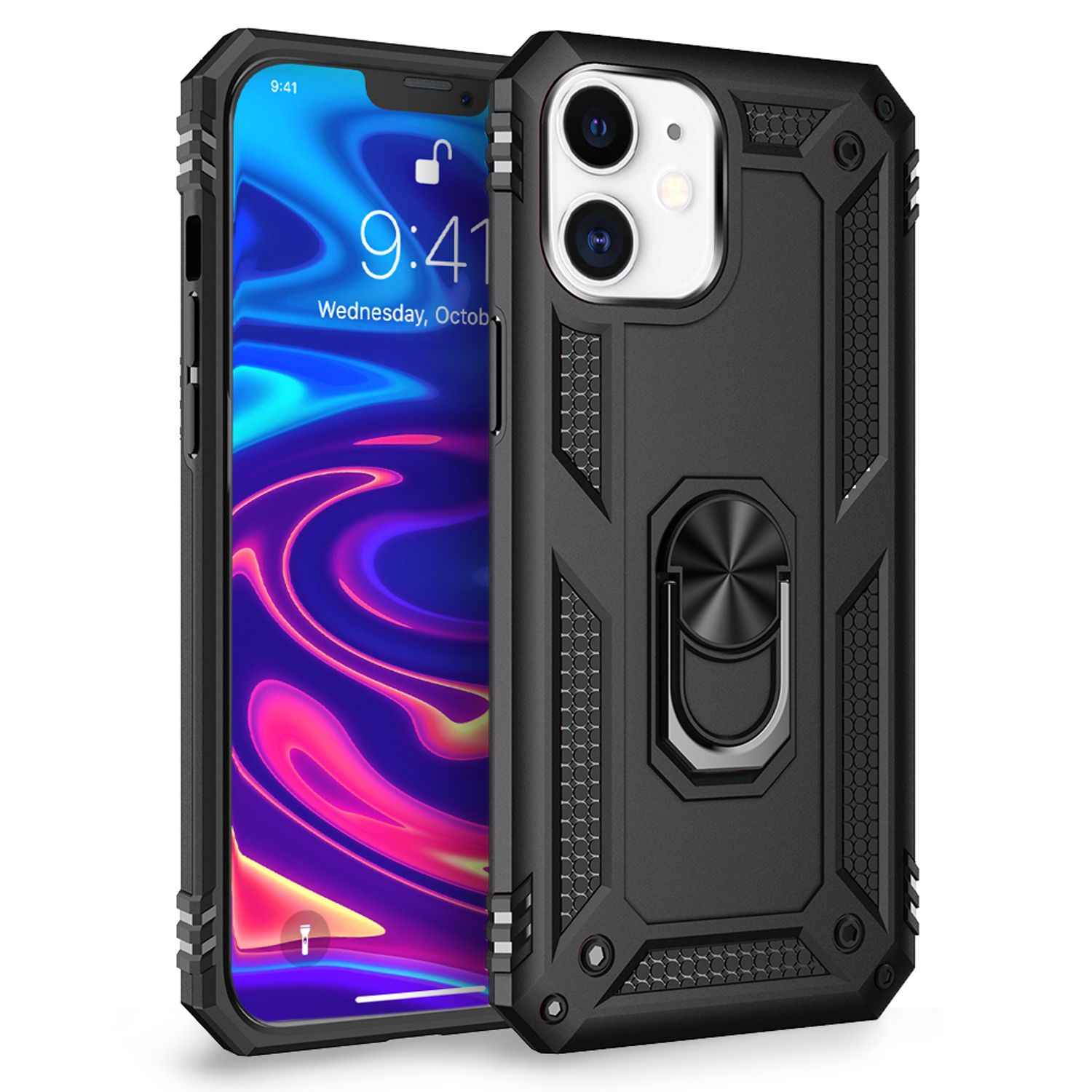 NALIA Ring Hülle für iPhone 12/ iPhone 12 Pro, Handy Hard Case Schutz Cover Etui