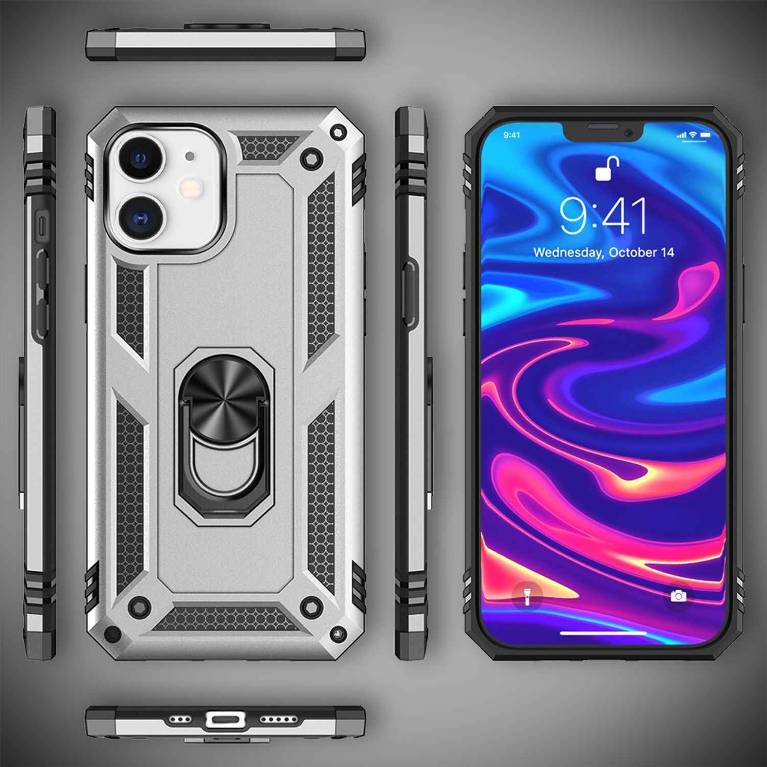 NALIA Ring Hülle für iPhone 12/ iPhone 12 Pro, Handy Hard Case Schutz Cover Etui