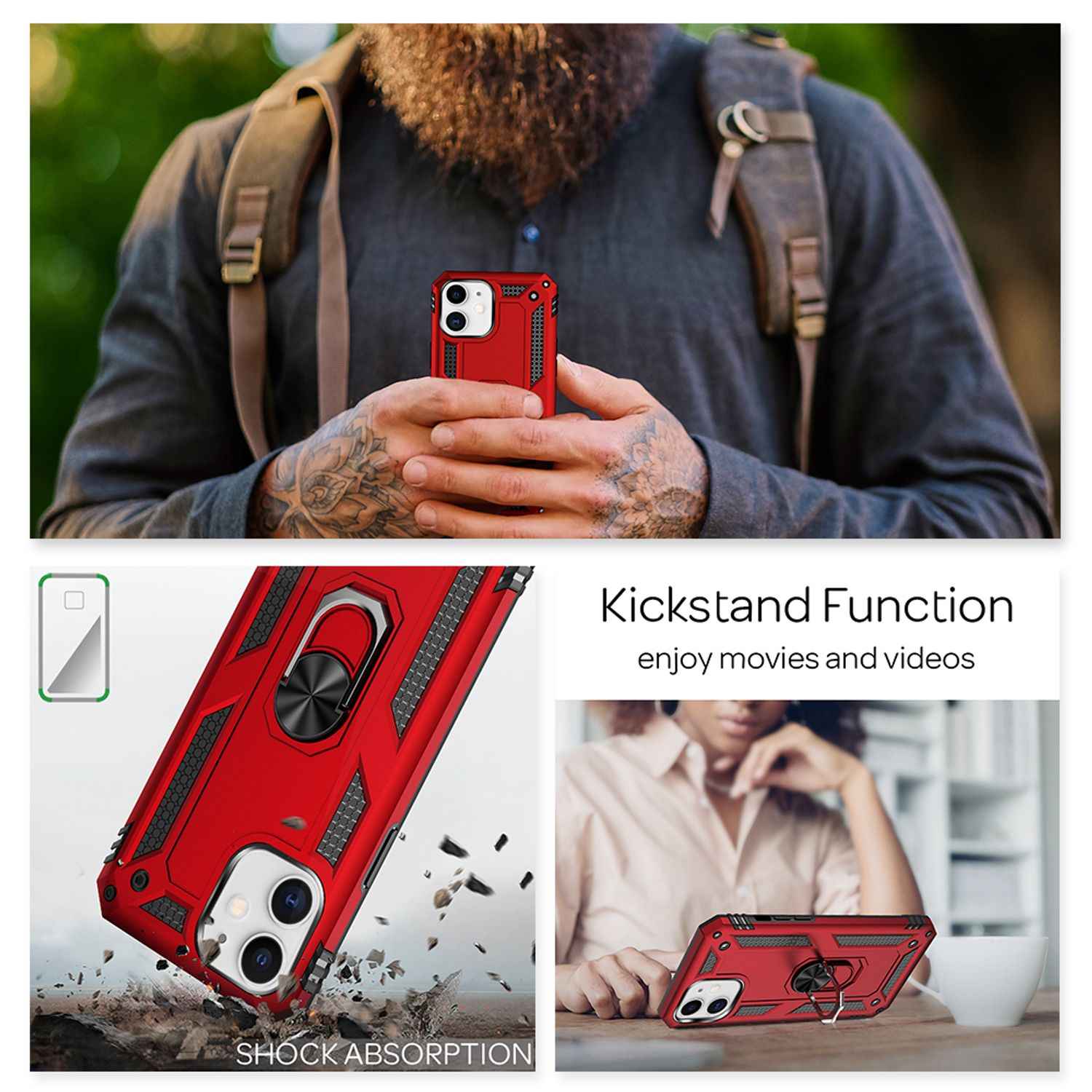 NALIA Ring Hülle für iPhone 12/ iPhone 12 Pro, Handy Hard Case Schutz Cover Etui