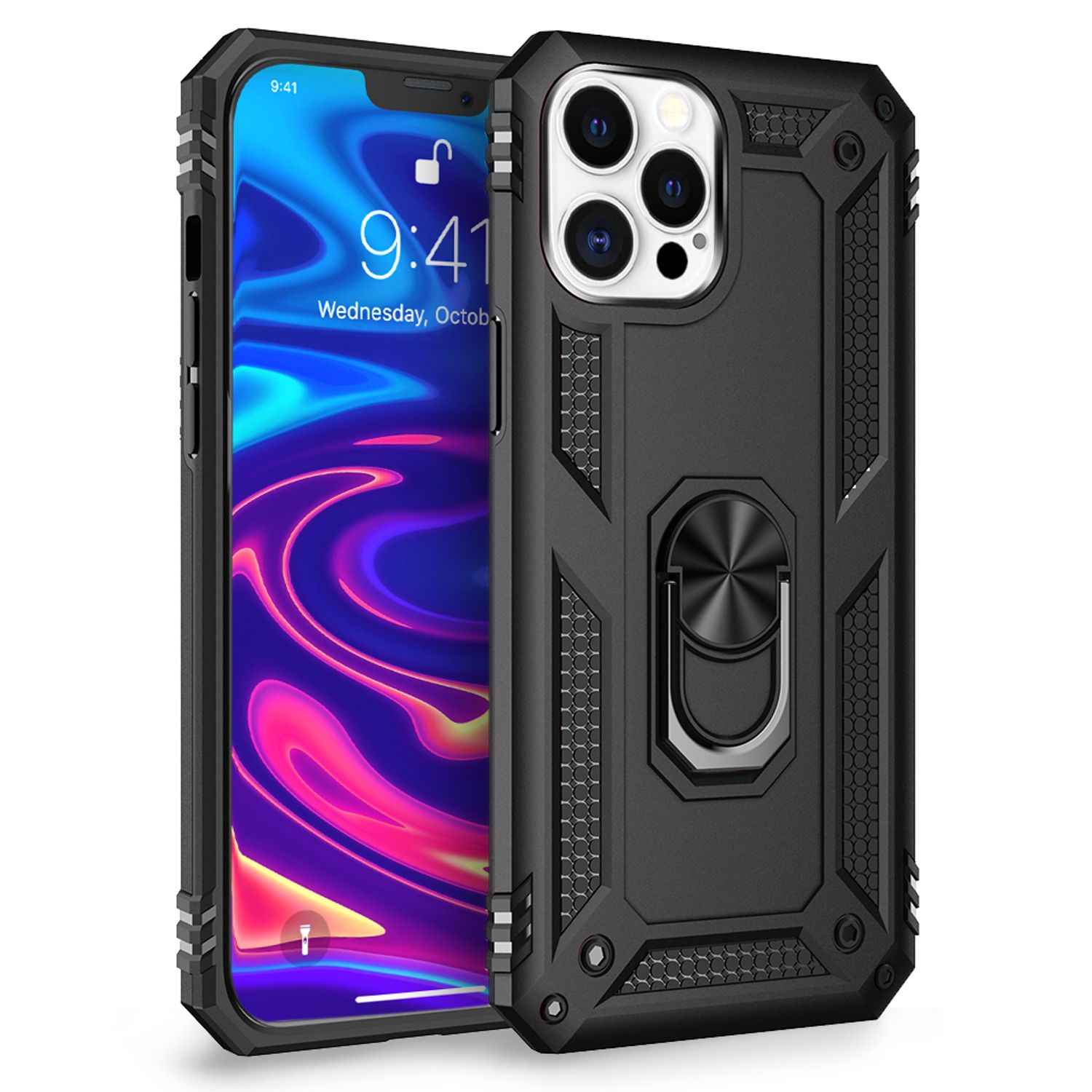 NALIA Ring Hülle für iPhone 12 Pro Max, Silikon Cover Hard Case Handy Etui Slim