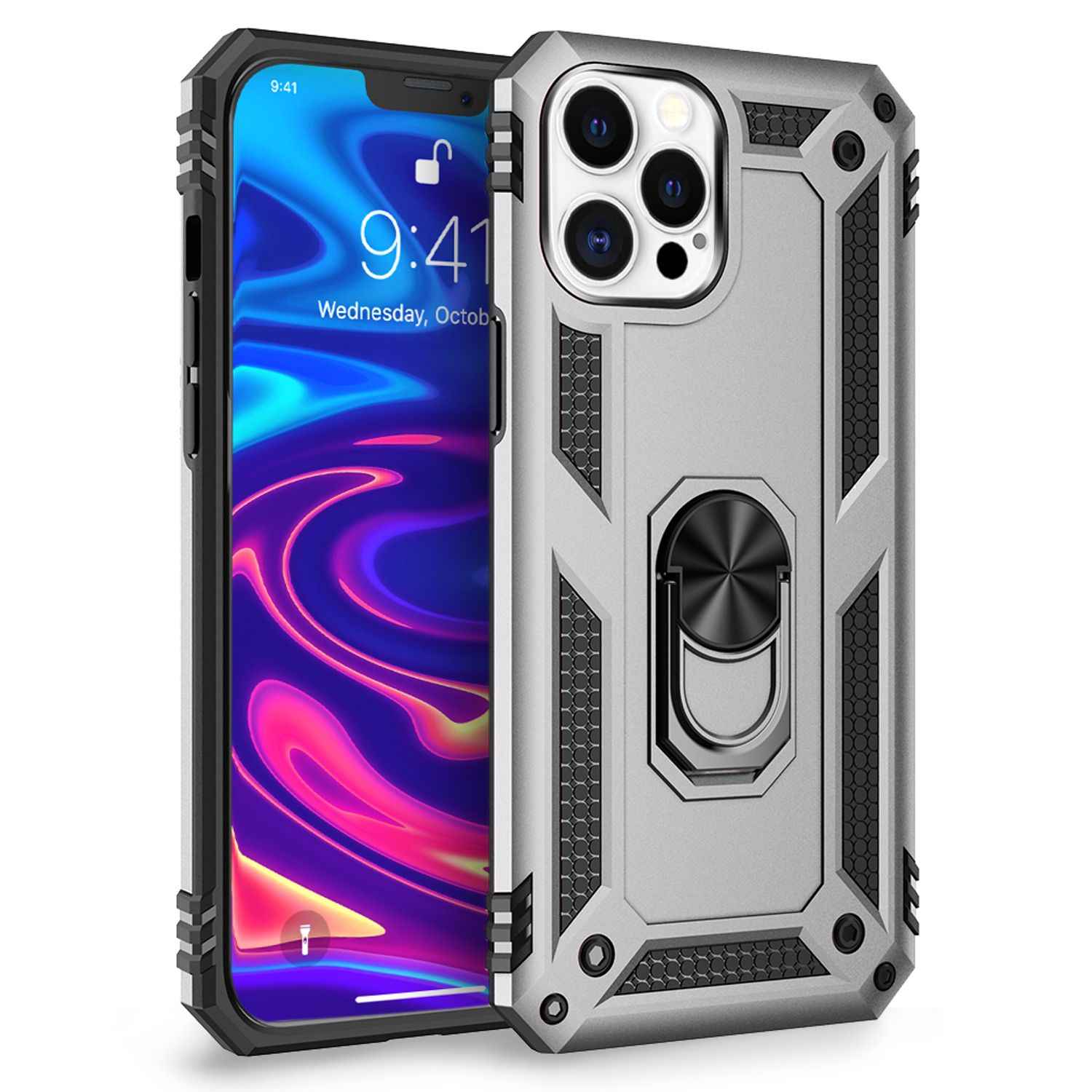 NALIA Ring Hülle für iPhone 12 Pro Max, Silikon Cover Hard Case Handy Etui Slim