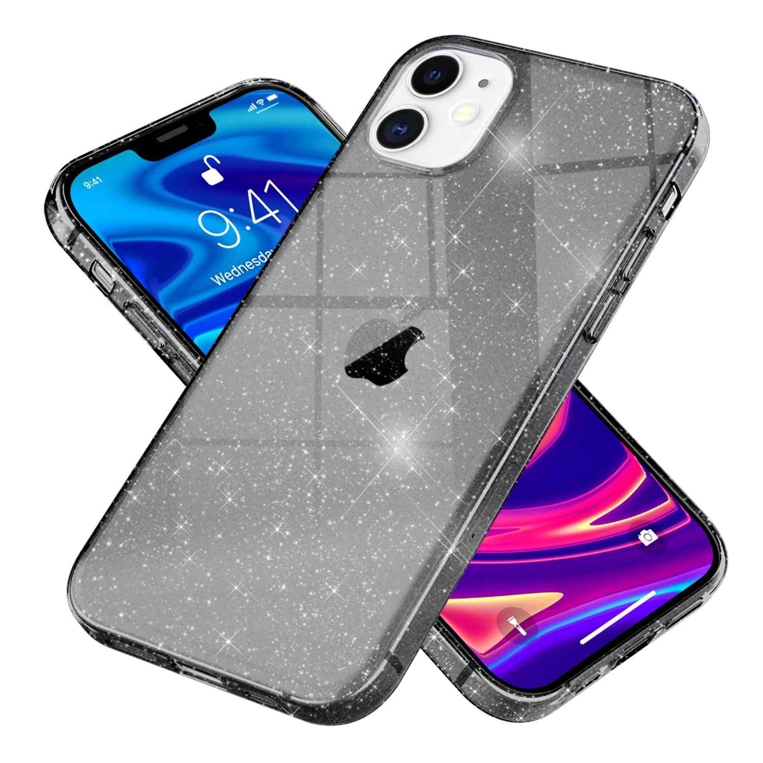 NALIA Glitzer Hülle für iPhone 12 mini, Bling Handy Cover Glitter Case Schutz