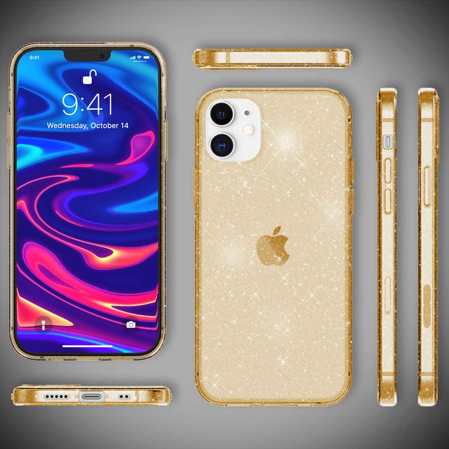 NALIA Glitzer Hülle für iPhone 12 mini, Bling Handy Cover Glitter Case Schutz