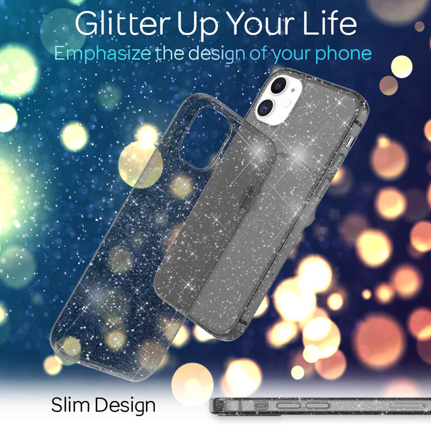 NALIA Glitzer Hülle für iPhone 12 mini, Bling Handy Cover Glitter Case Schutz