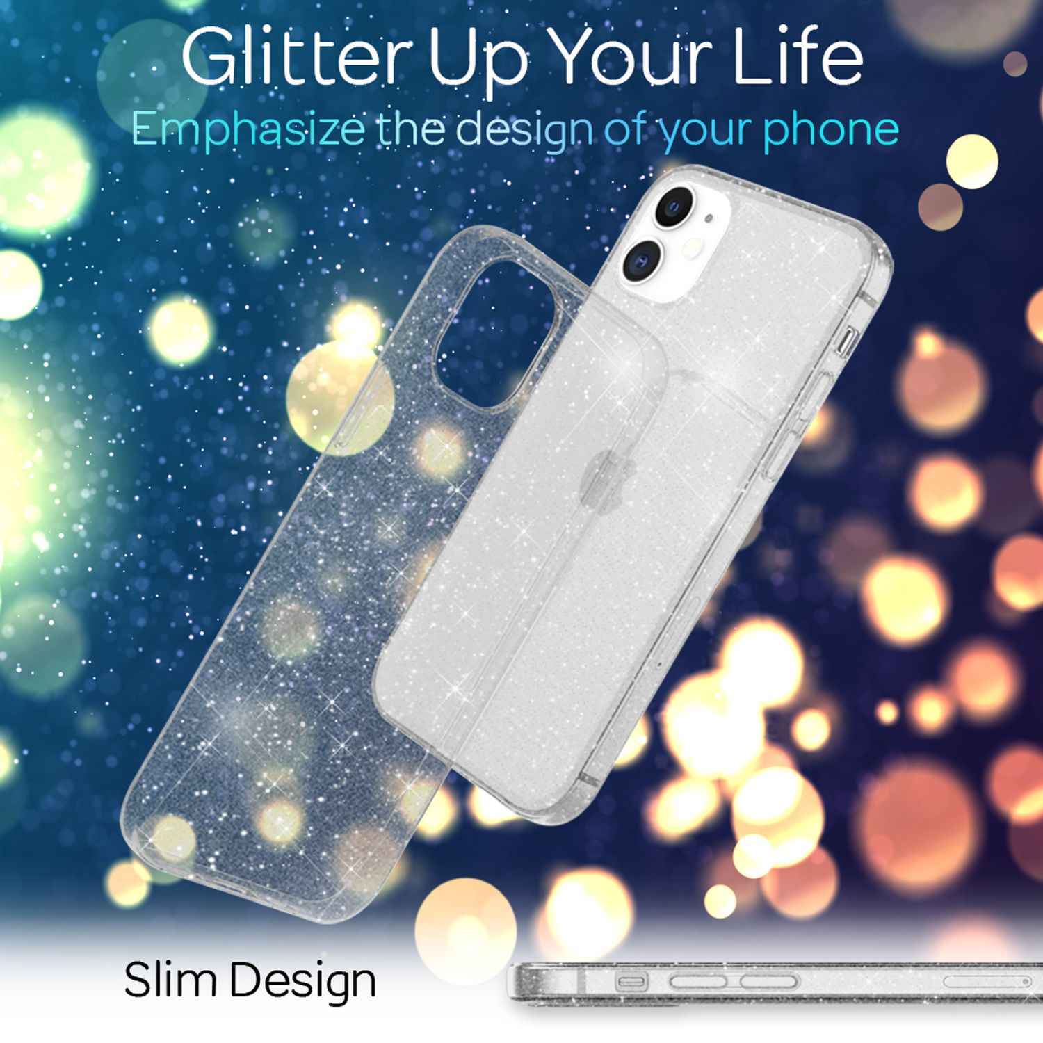 NALIA Glitzer Hülle für iPhone 12 mini, Bling Handy Cover Glitter Case Schutz
