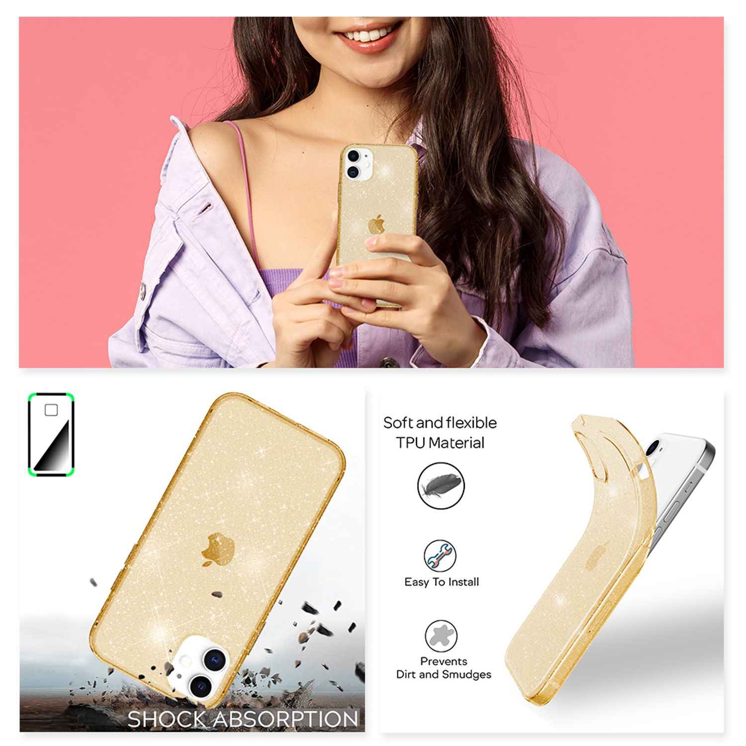 NALIA Glitzer Hülle für iPhone 12 mini, Bling Handy Cover Glitter Case Schutz