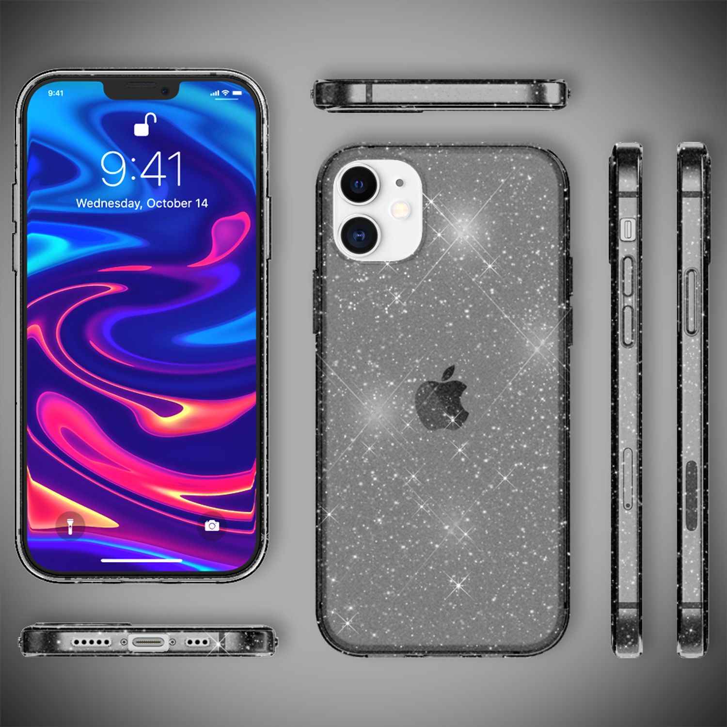 NALIA Glitzer Hülle für iPhone 12 / iPhone 12 Pro, Bling Handy Cover Schutz Case
