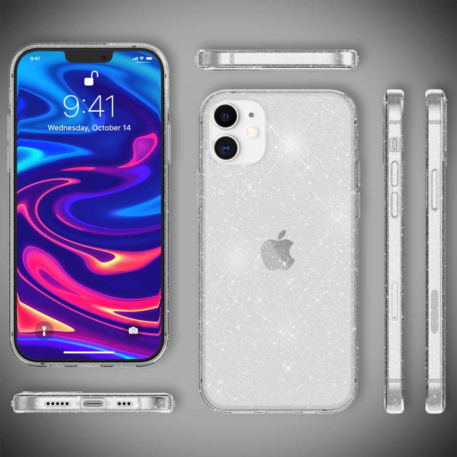 NALIA Glitzer Hülle für iPhone 12 / iPhone 12 Pro, Bling Handy Cover Schutz Case