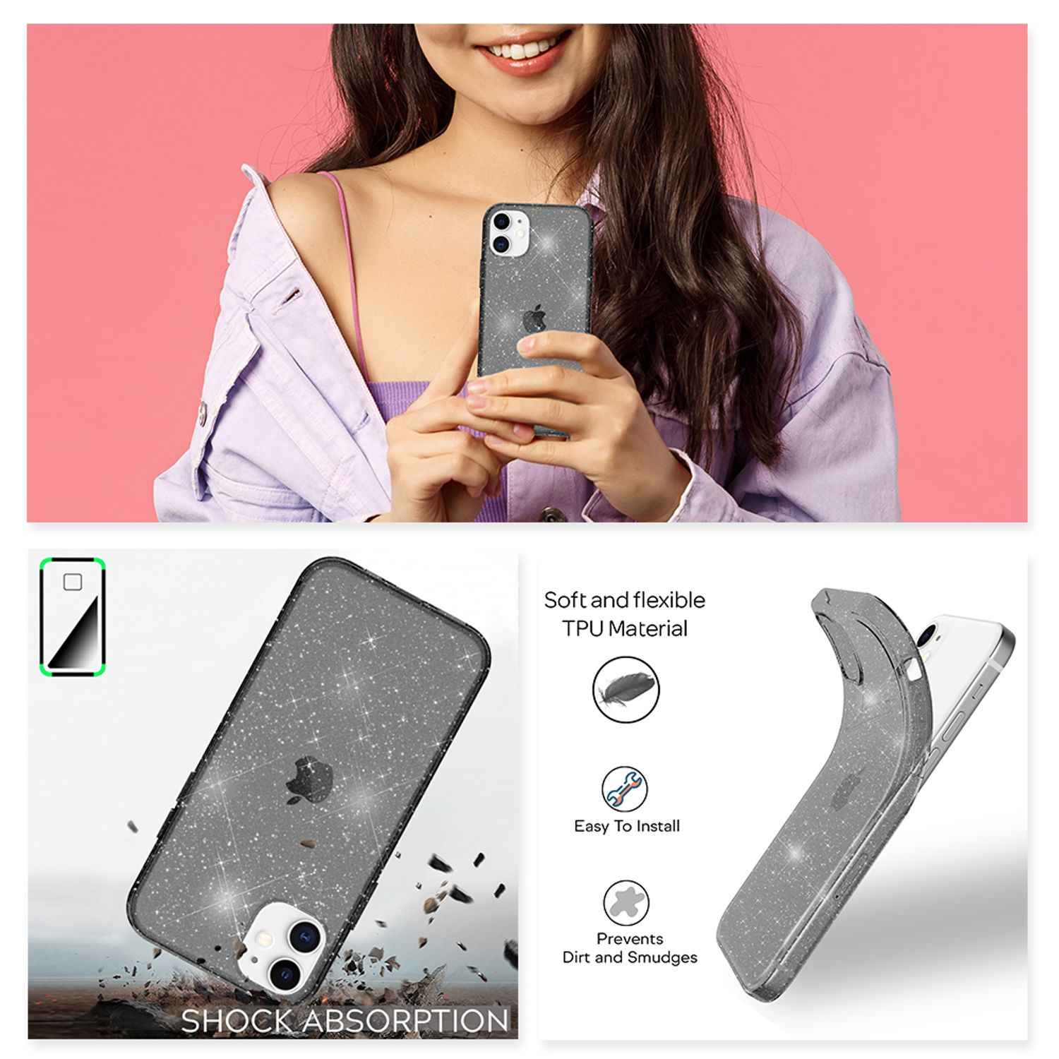 NALIA Glitzer Hülle für iPhone 12 / iPhone 12 Pro, Bling Handy Cover Schutz Case