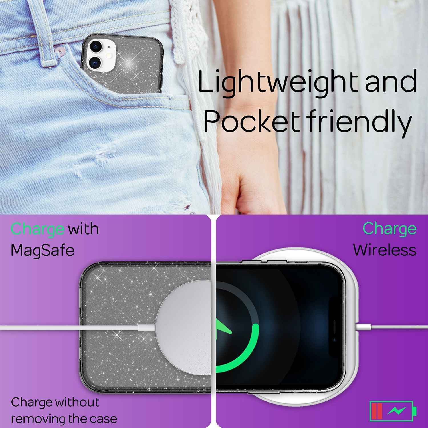 NALIA Glitzer Hülle für iPhone 12 / iPhone 12 Pro, Bling Handy Cover Schutz Case