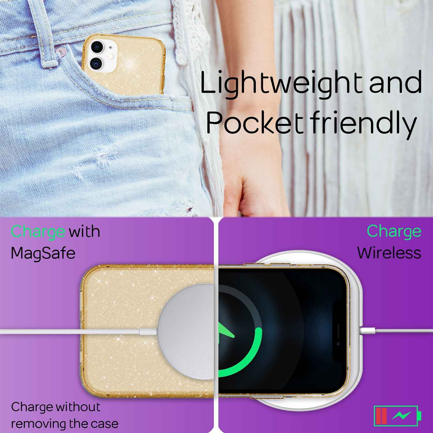 NALIA Glitzer Hülle für iPhone 12 / iPhone 12 Pro, Bling Handy Cover Schutz Case
