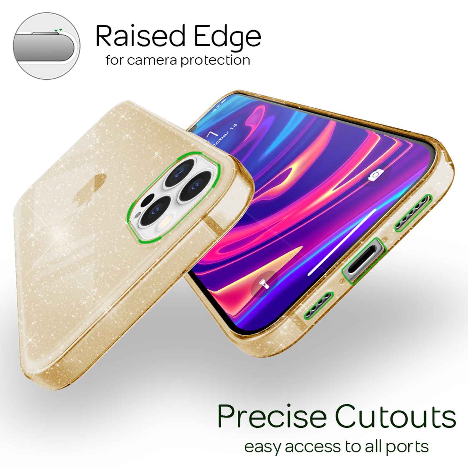 NALIA Glitzer Hülle für iPhone 12 Pro Max, Bling Handy Cover Schutz Glitter Case