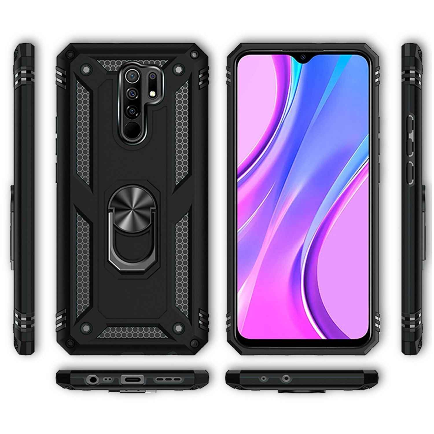 NALIA Ring Handy Hülle für Xiaomi Redmi 9, Schutz Cover mit 360° Finger Halter
