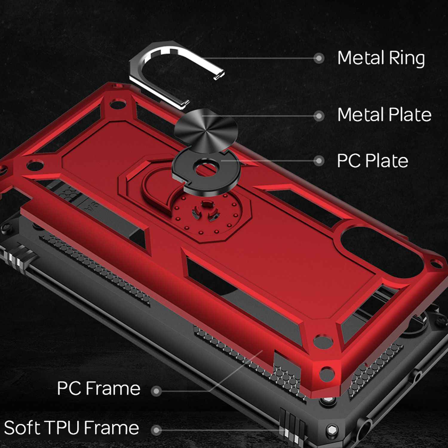 NALIA Ring Handy Hülle für Xiaomi Redmi 9A, Case für magnetische KFZ Halterung