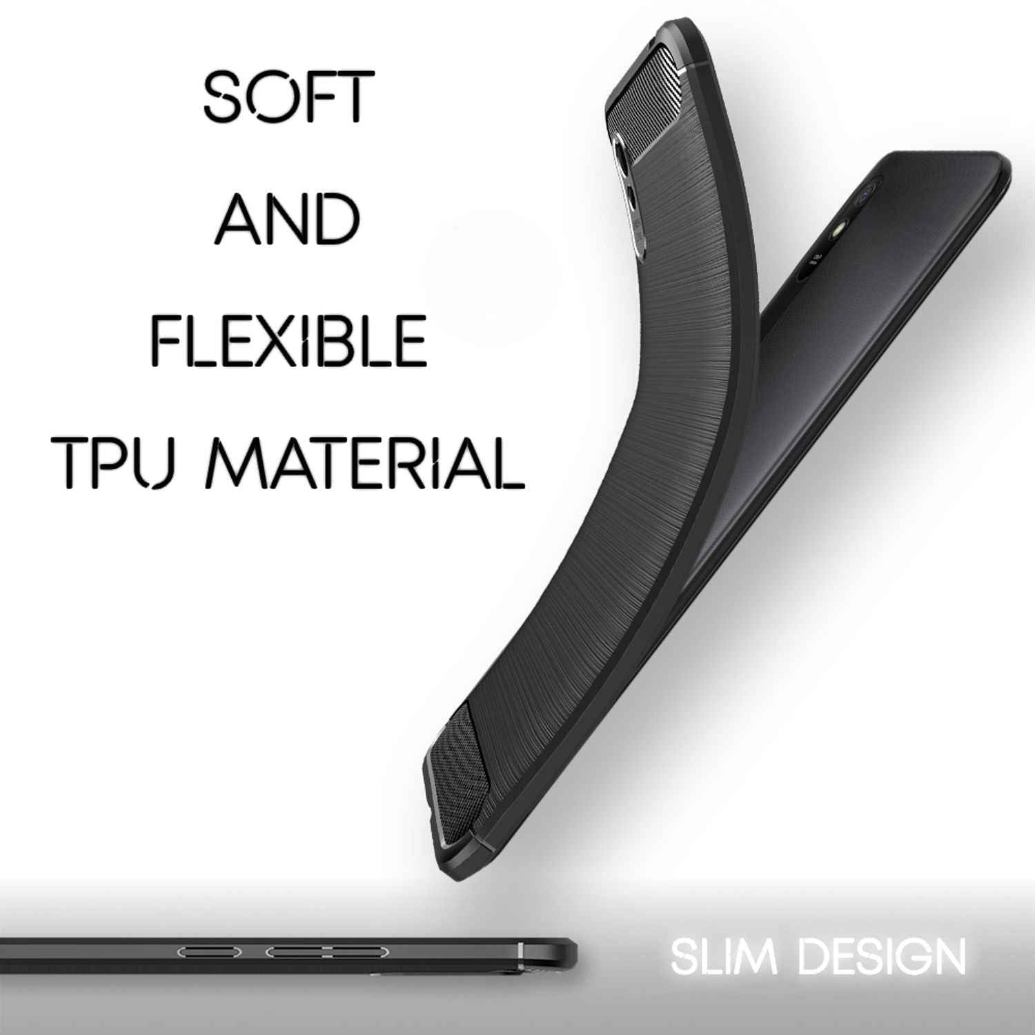 NALIA Design Handy Hülle Xiaomi Redmi 9A, Carbon Look Tasche Case Cover Bumper
