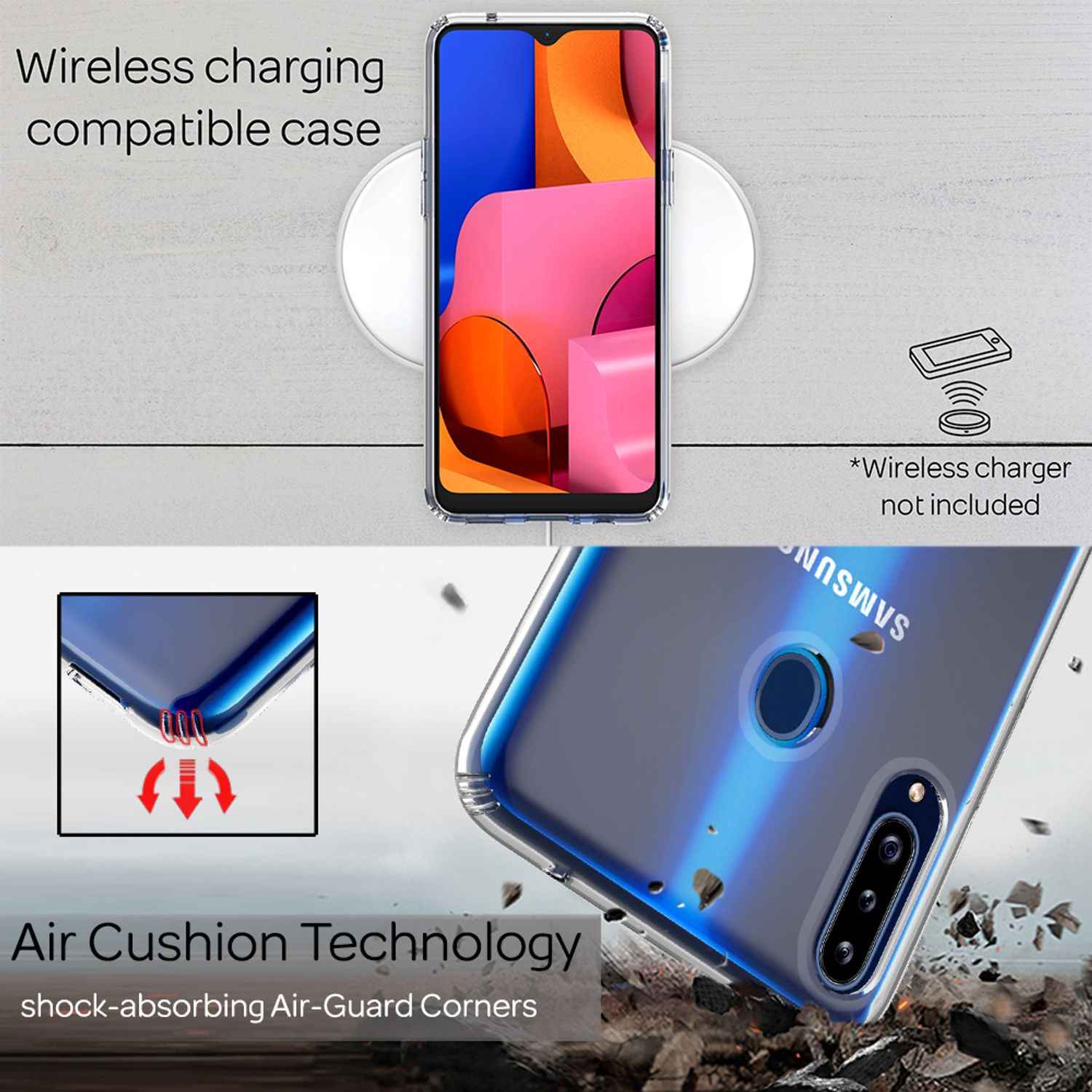 NALIA Klare Handy Hülle für Samsung Galaxy A20s, Clear Case Cover Schutz Tasche
