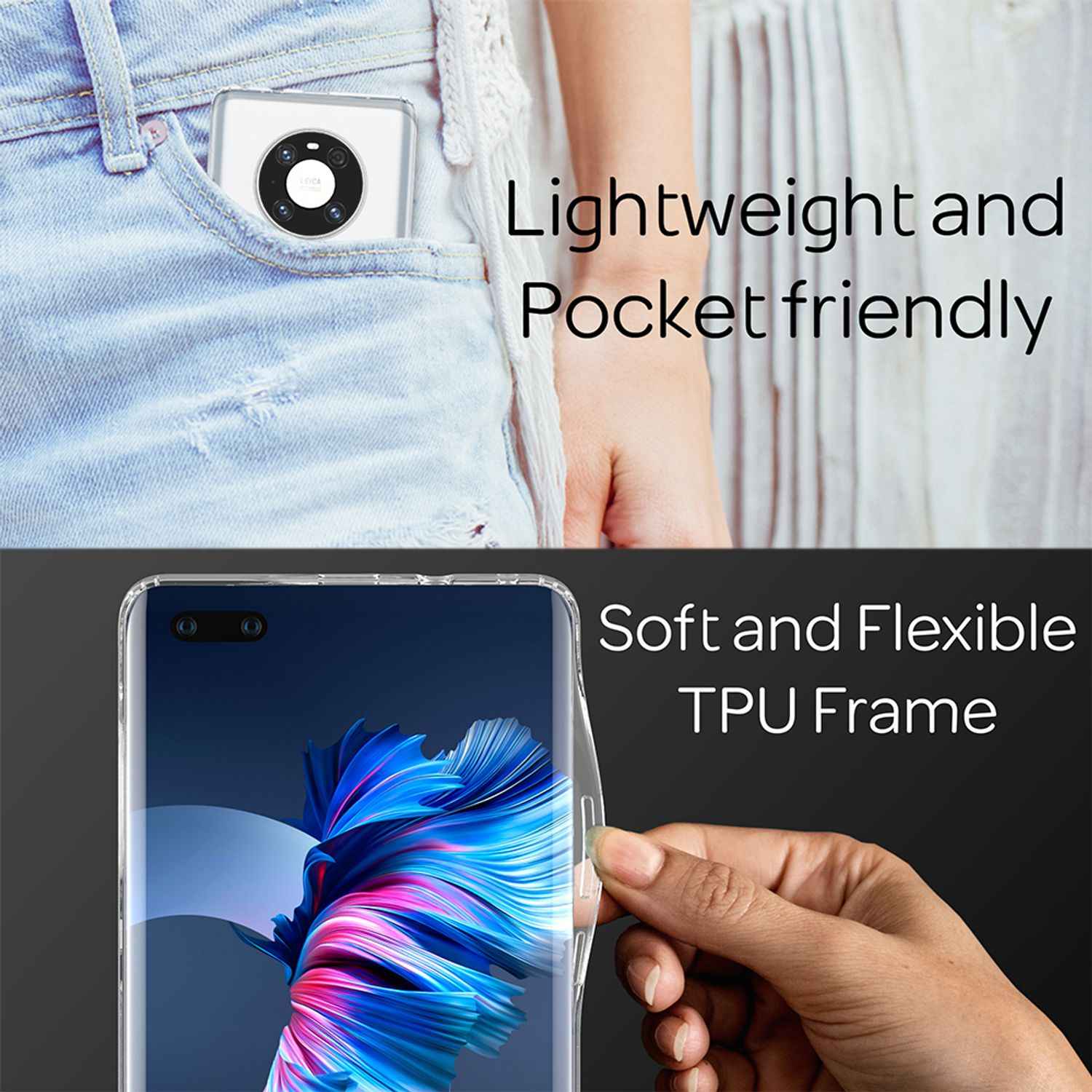 NALIA Klare Handy Hülle für Huawei Mate 40 Pro, Case Cover Schutz Tasche Bumper