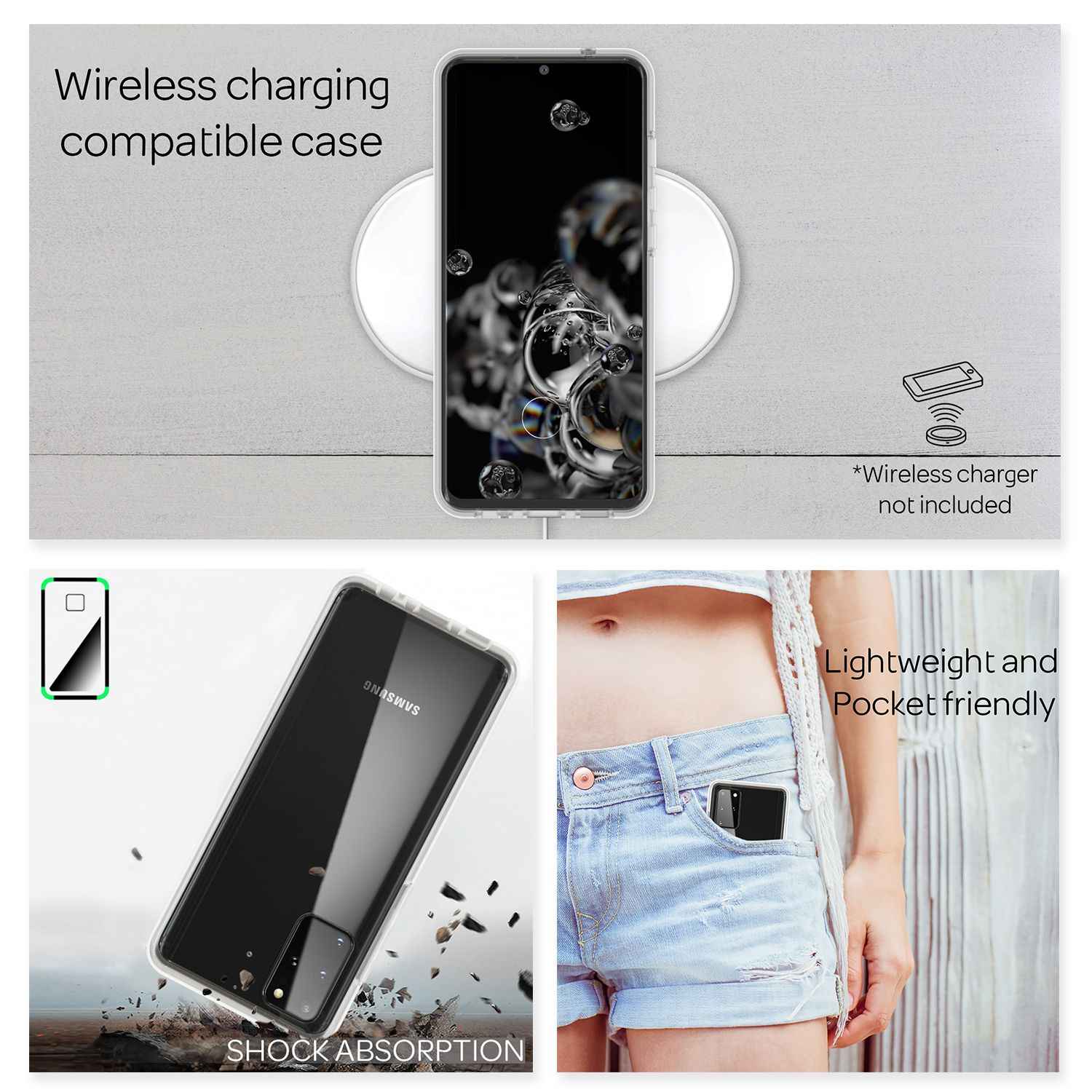 NALIA 360° Handy Hülle für Samsung Galaxy S20 Plus, Clear Case Schutz Cover Etui