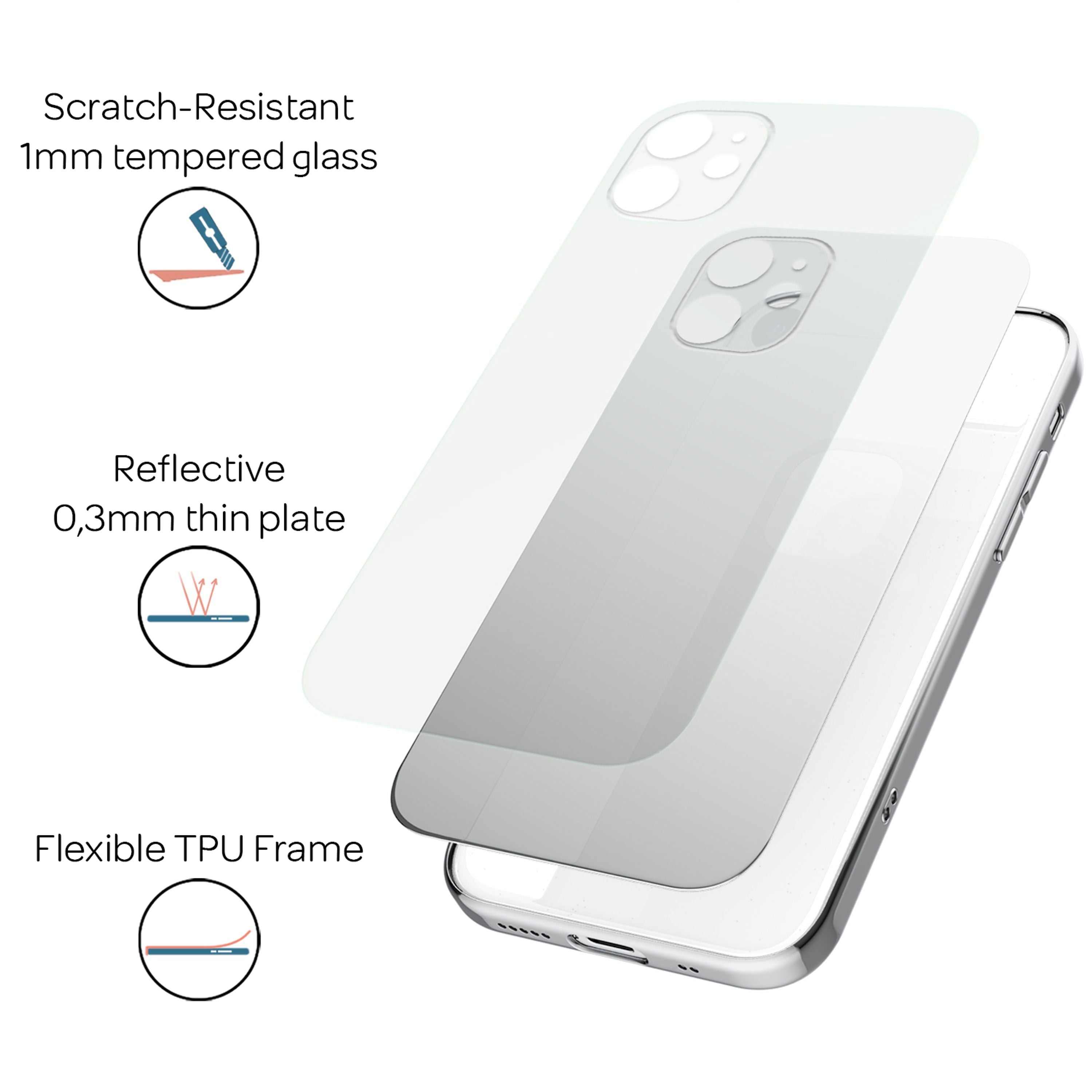 Hartglas Hülle für iPhone 12 Mini Spiegel transparent gehärtetes Glas Silikon