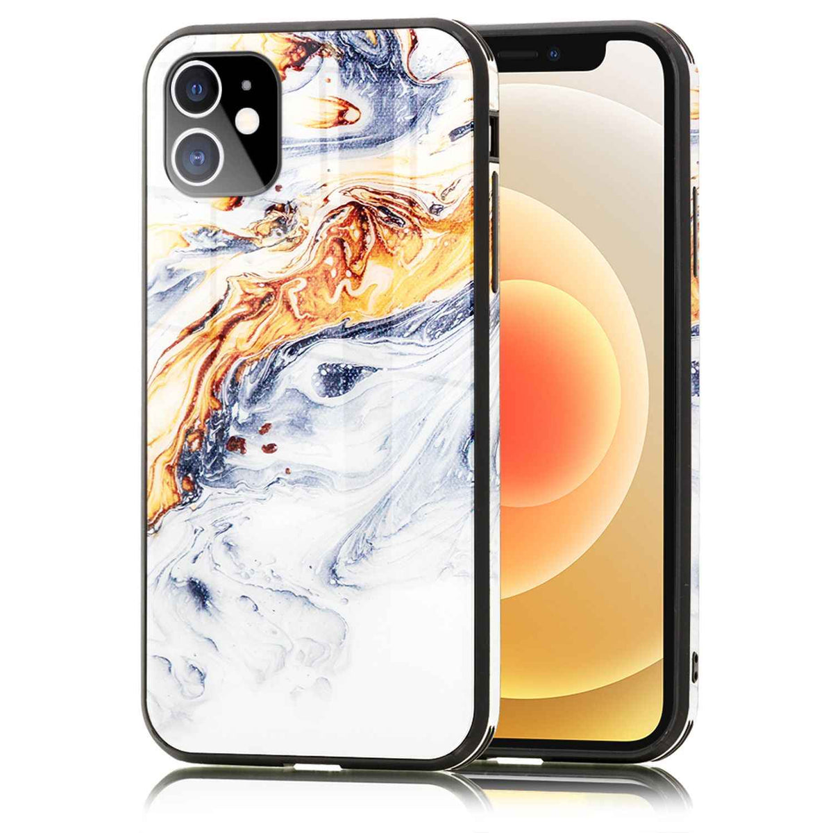 NALIA Marmor Case für iPhone 12 mini, 9H Glas Cover Handy Hülle Schutz Kratzfest