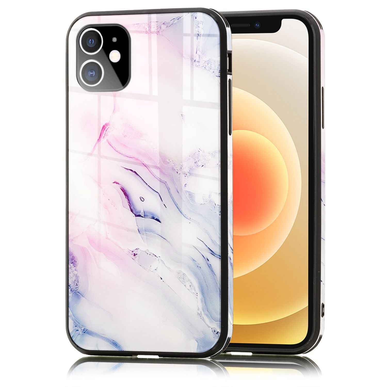 NALIA Marmor Case für iPhone 12 mini, 9H Glas Cover Handy Hülle Schutz Kratzfest