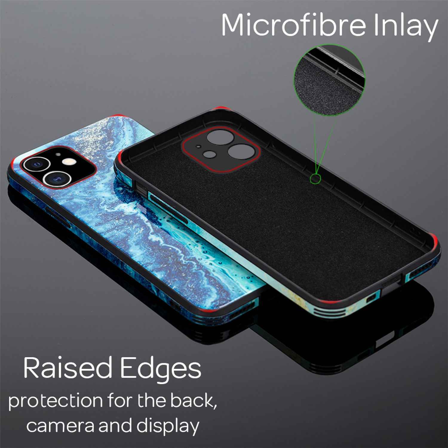 NALIA Marmor Case für iPhone 12 mini, 9H Glas Cover Handy Hülle Schutz Kratzfest