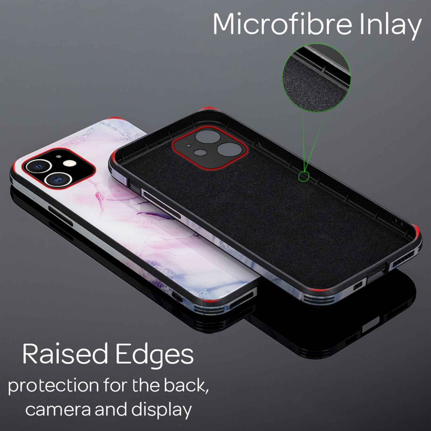 NALIA Marmor Case für iPhone 12 mini, 9H Glas Cover Handy Hülle Schutz Kratzfest