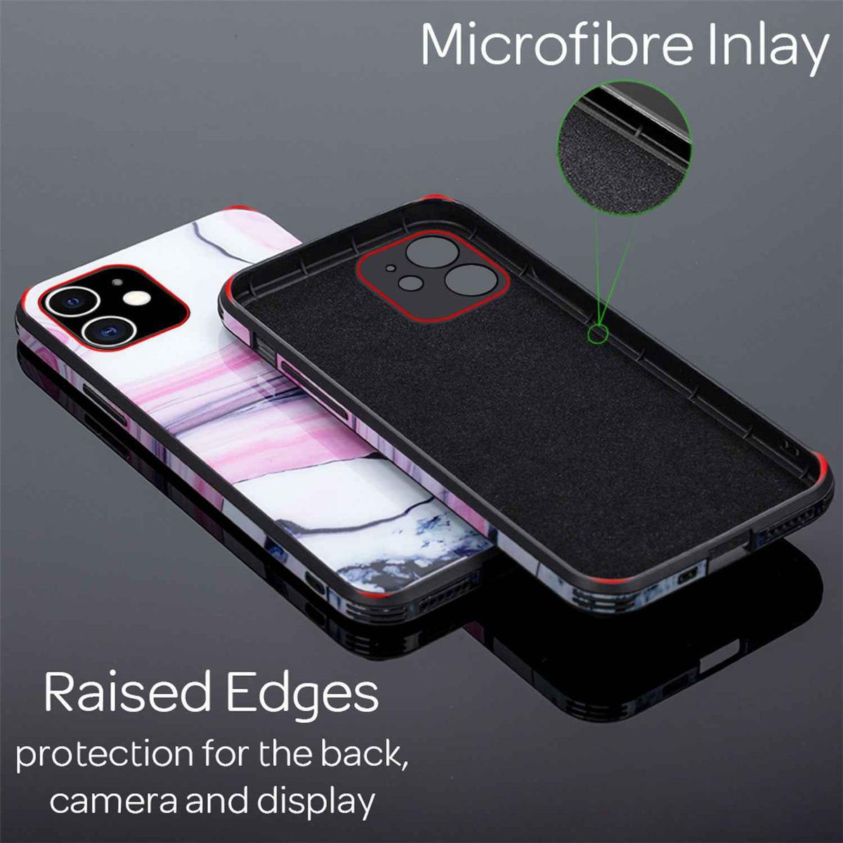 NALIA Marmor Case für iPhone 12 mini, 9H Glas Cover Handy Hülle Schutz Kratzfest