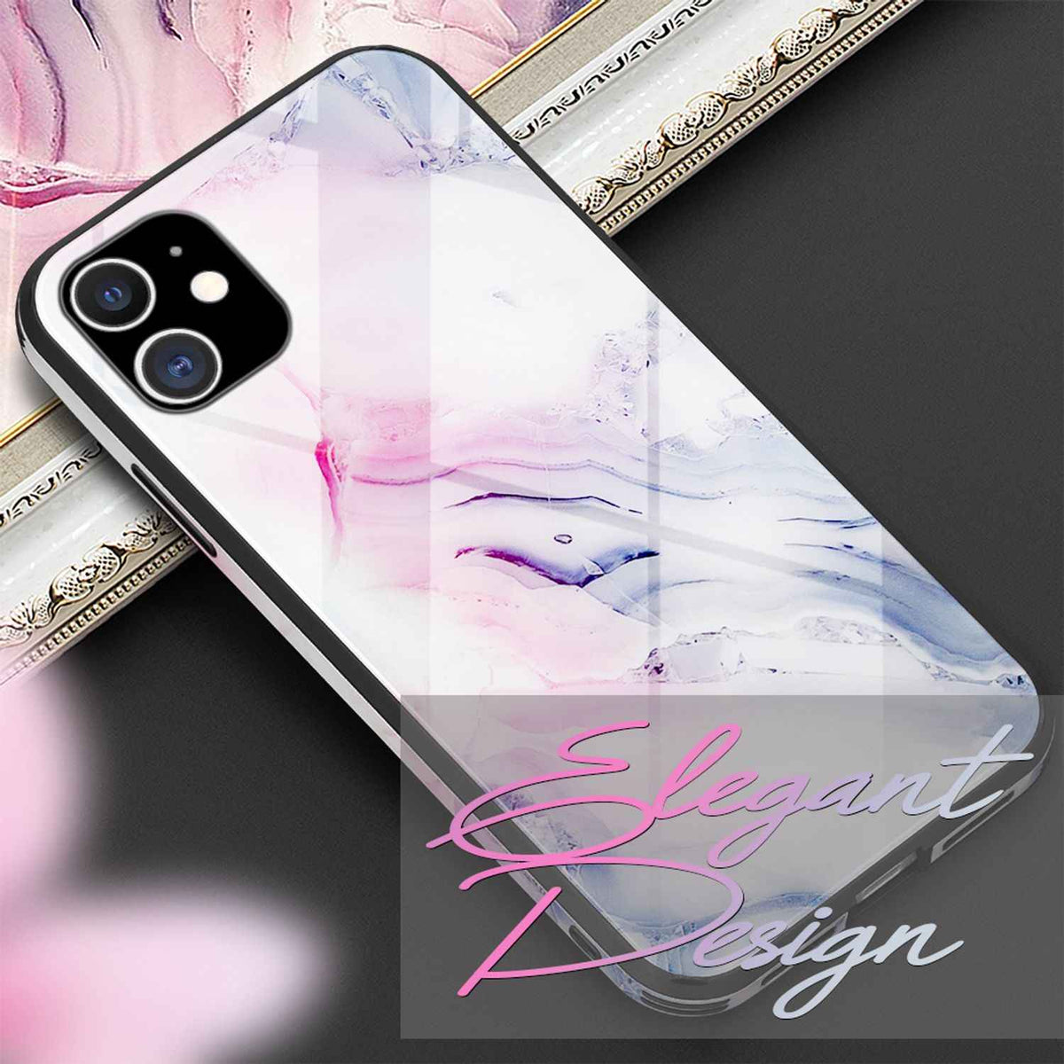 NALIA Marmor Case für iPhone 12 mini, 9H Glas Cover Handy Hülle Schutz Kratzfest