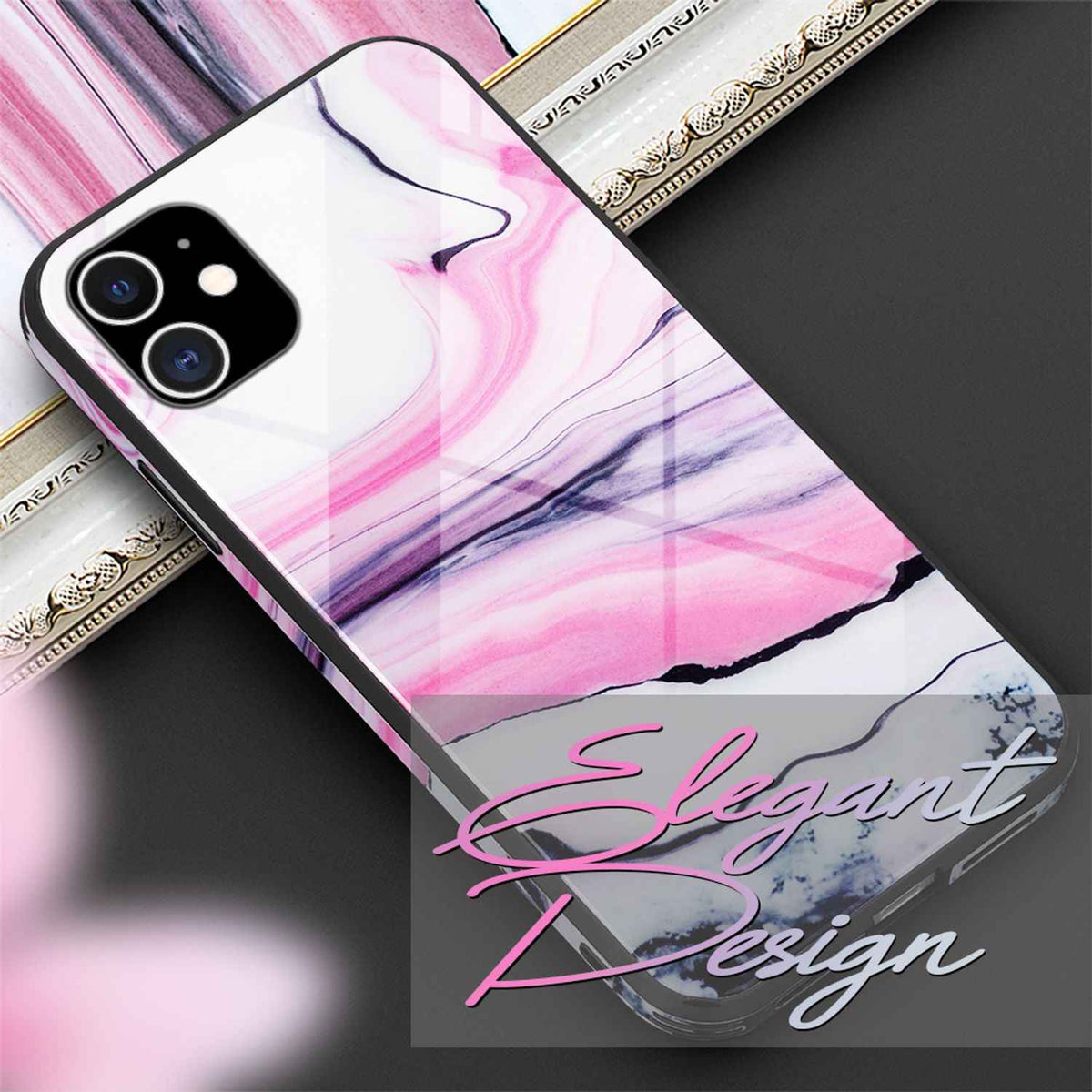 NALIA Marmor Case für iPhone 12 mini, 9H Glas Cover Handy Hülle Schutz Kratzfest