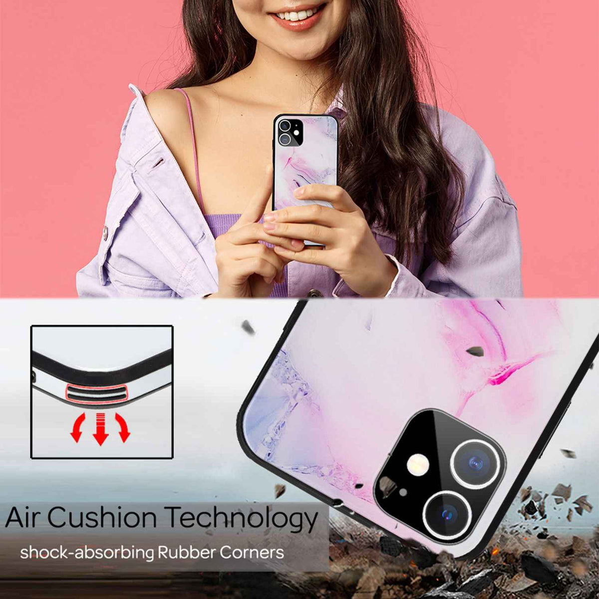 NALIA Marmor Case für iPhone 12 mini, 9H Glas Cover Handy Hülle Schutz Kratzfest