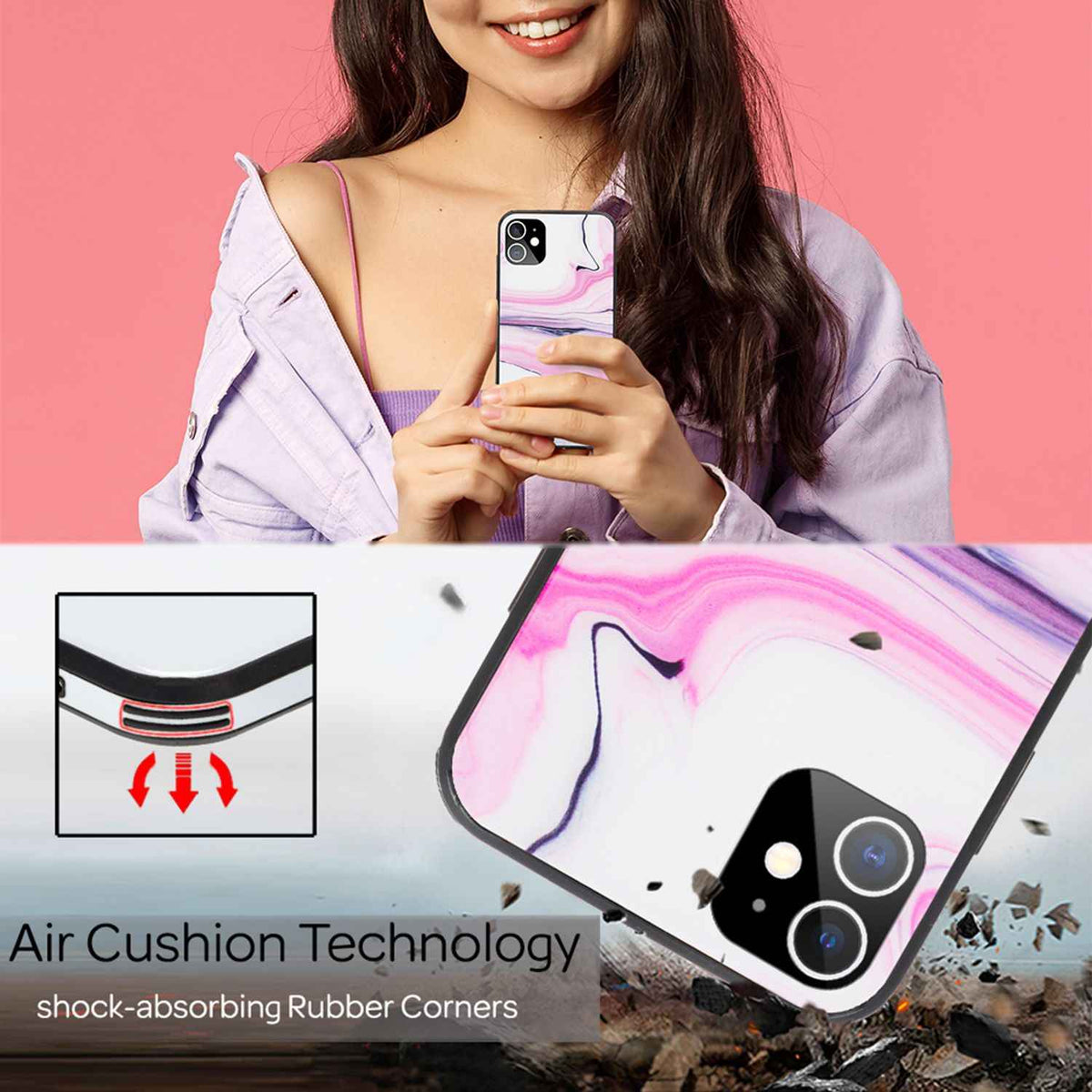 NALIA Marmor Case für iPhone 12 mini, 9H Glas Cover Handy Hülle Schutz Kratzfest