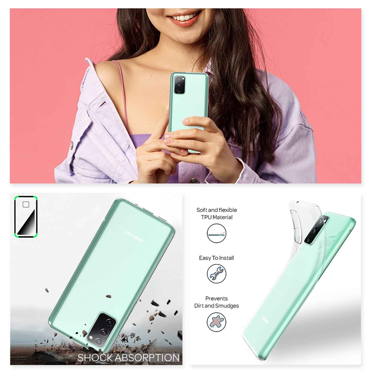 NALIA Handy Hülle für Samsung Galaxy S20 FE, Transparent Silikon Cover Case Etui