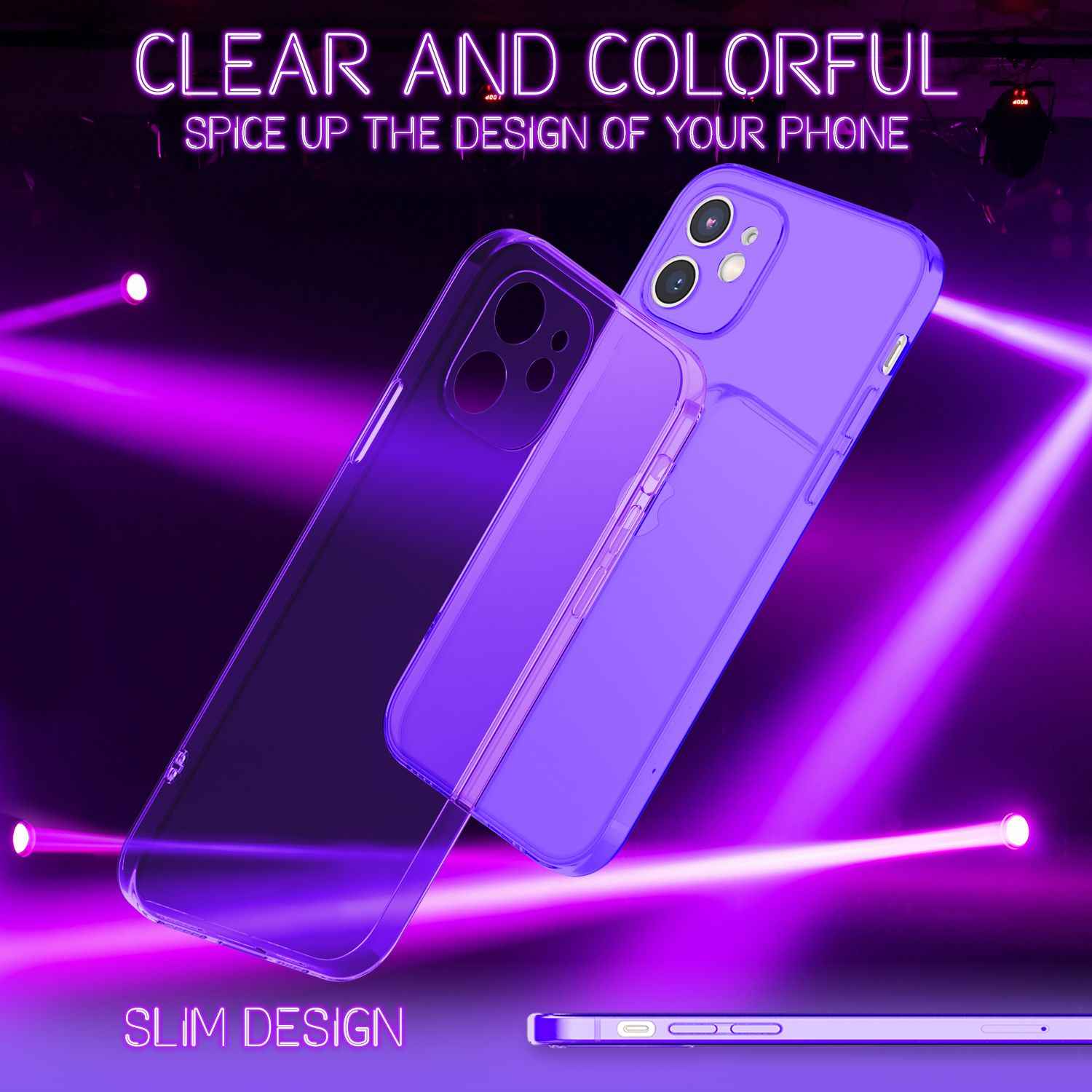 NALIA Klare Neon Handy Hülle für iPhone 12 Mini, Bunt Durchsichtig Cover Case