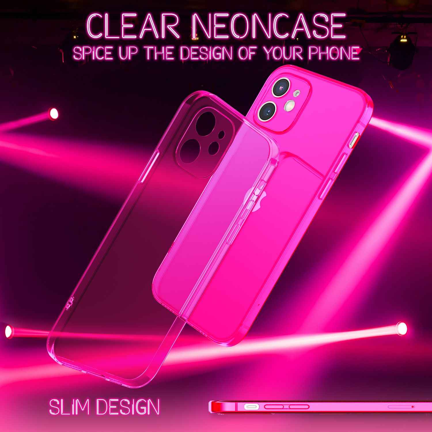 NALIA Klare Neon Handy Hülle für iPhone 12, Bunt Durchsichtig Schutz Case Cover