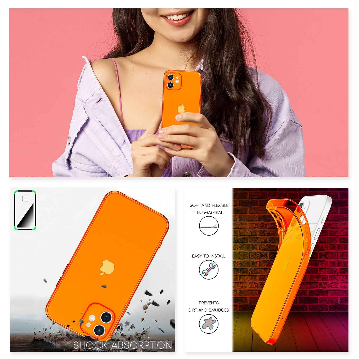 NALIA Klare Neon Handy Hülle für iPhone 12, Bunt Durchsichtig Schutz Case Cover