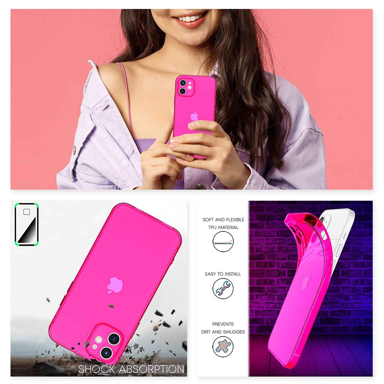 NALIA Klare Neon Handy Hülle für iPhone 12, Bunt Durchsichtig Schutz Case Cover