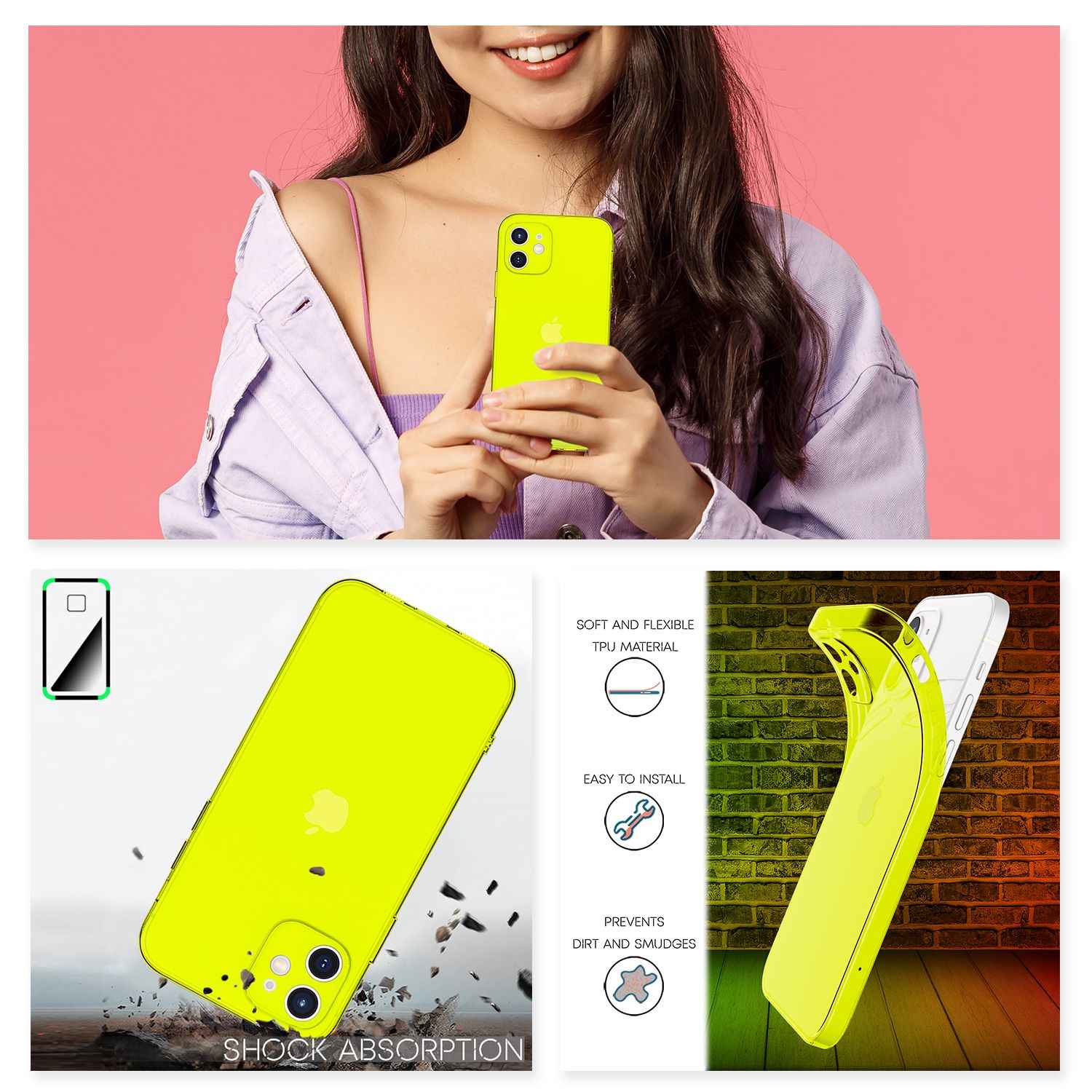 NALIA Klare Neon Handy Hülle für iPhone 12, Bunt Durchsichtig Schutz Case Cover