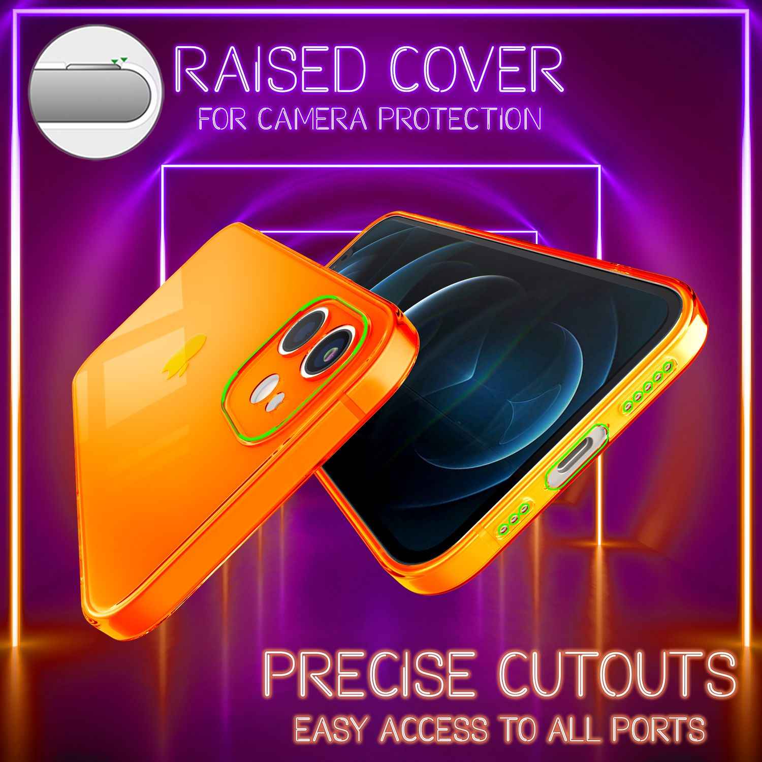 NALIA Klare Neon Handy Hülle für iPhone 12, Bunt Durchsichtig Schutz Case Cover