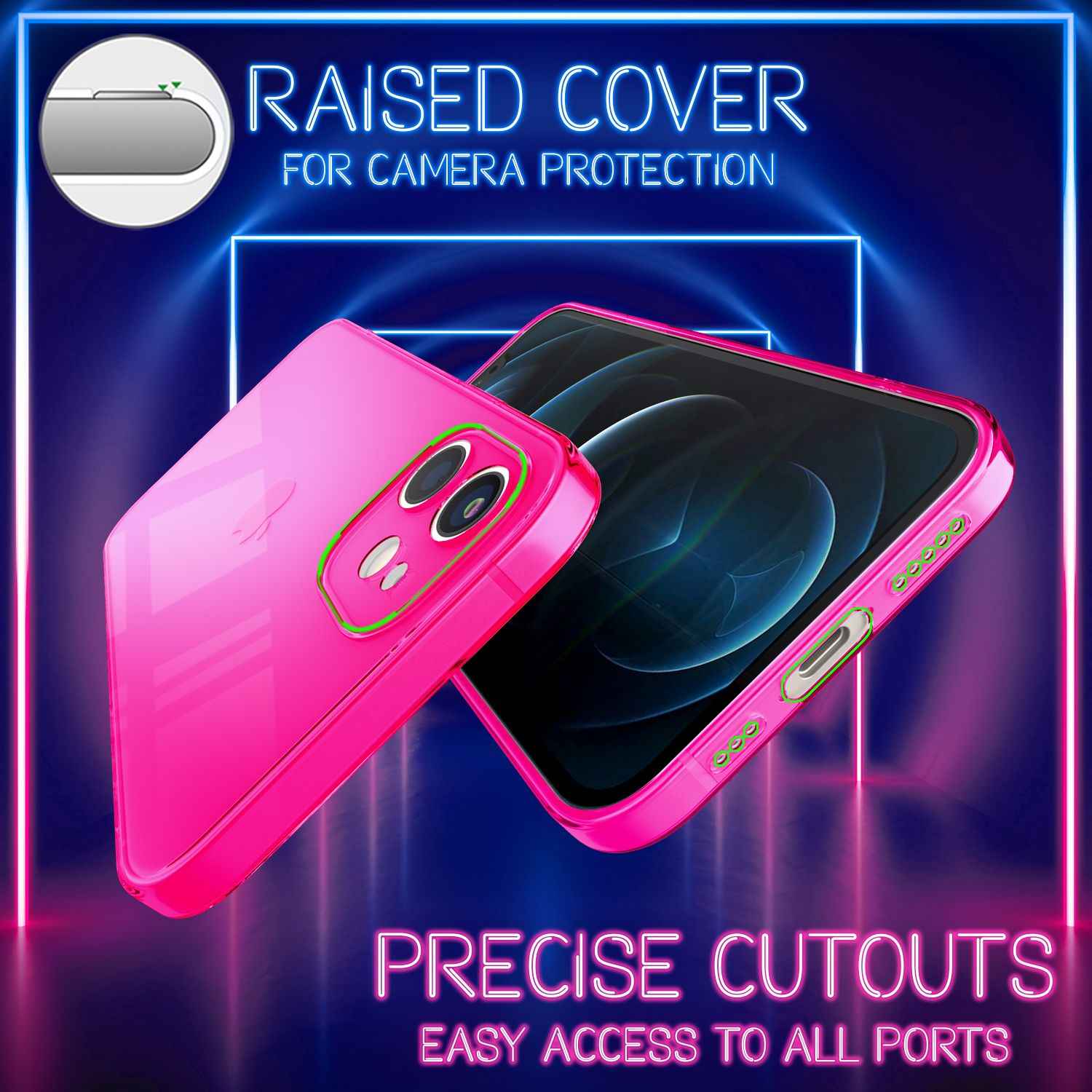NALIA Klare Neon Handy Hülle für iPhone 12, Bunt Durchsichtig Schutz Case Cover