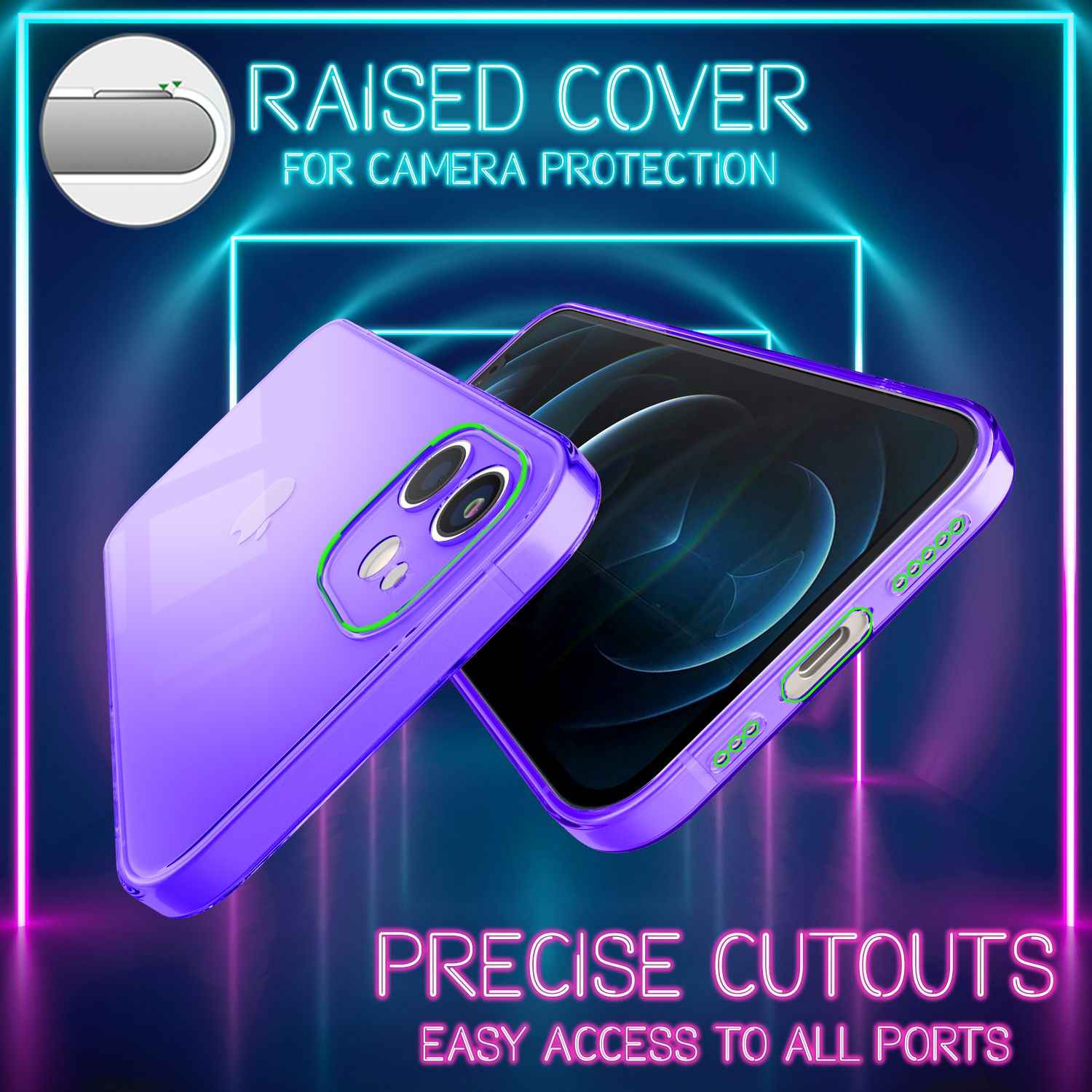 NALIA Klare Neon Handy Hülle für iPhone 12, Bunt Durchsichtig Schutz Case Cover