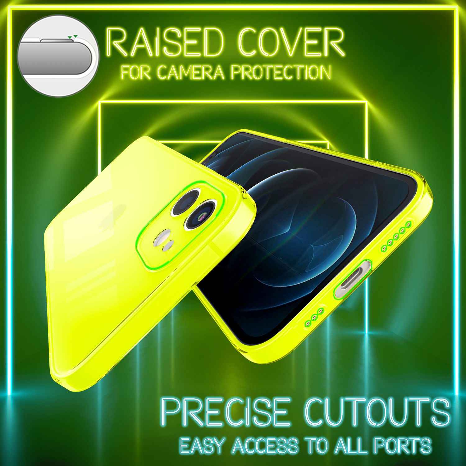 NALIA Klare Neon Handy Hülle für iPhone 12, Bunt Durchsichtig Schutz Case Cover