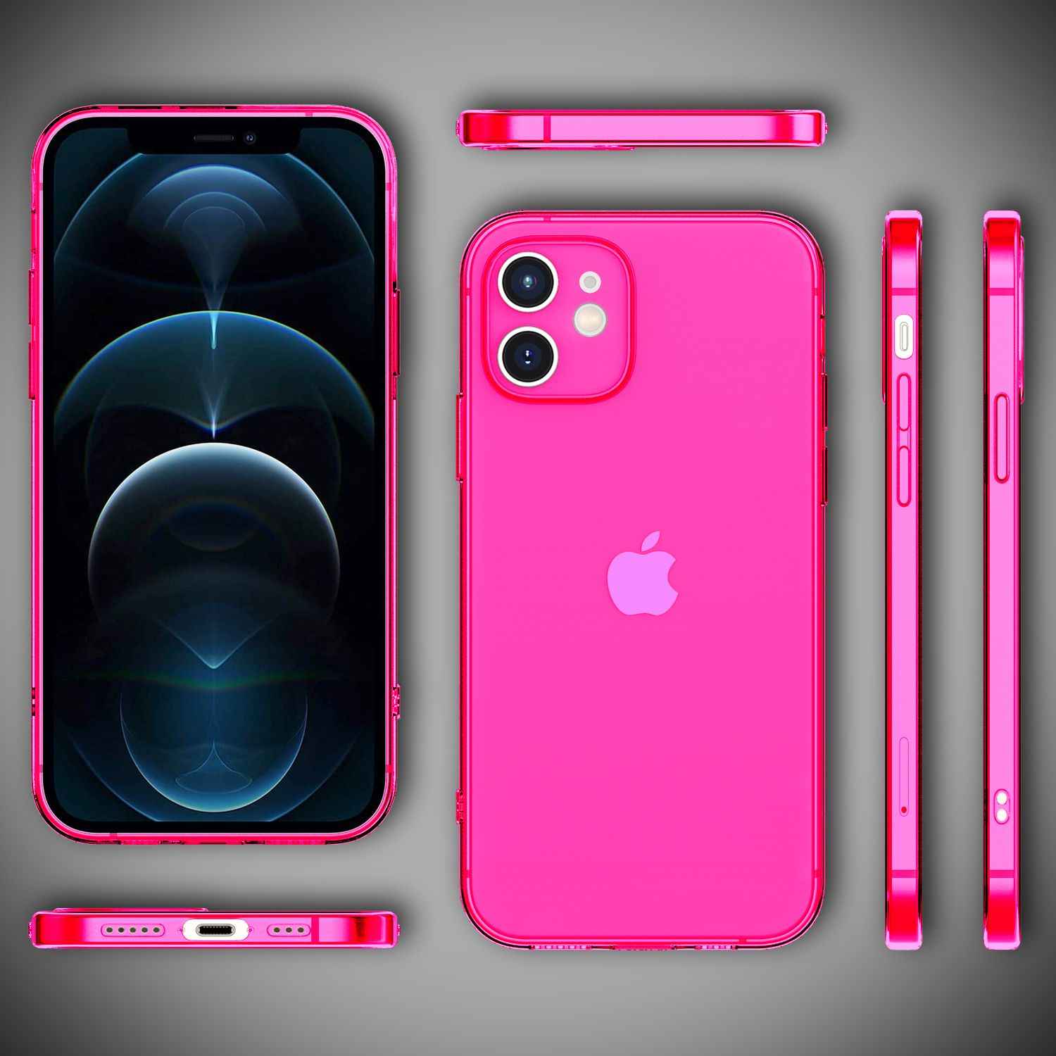 NALIA Klare Neon Handy Hülle für iPhone 12, Bunt Durchsichtig Schutz Case Cover
