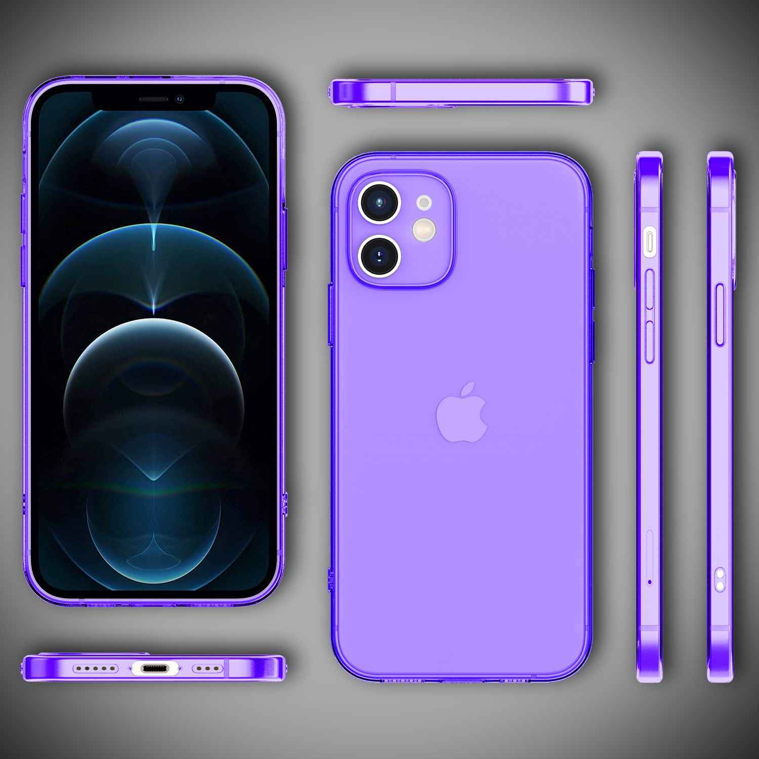 NALIA Klare Neon Handy Hülle für iPhone 12, Bunt Durchsichtig Schutz Case Cover