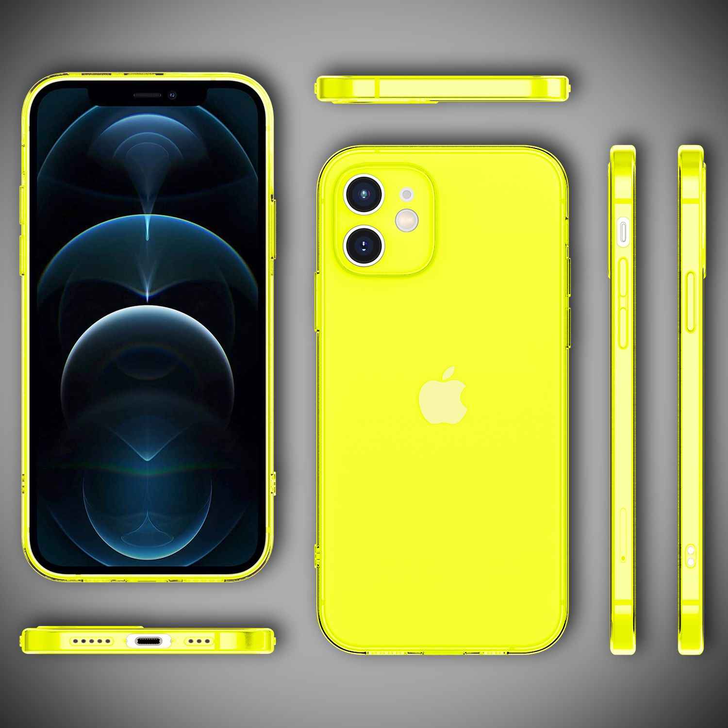 NALIA Klare Neon Handy Hülle für iPhone 12, Bunt Durchsichtig Schutz Case Cover
