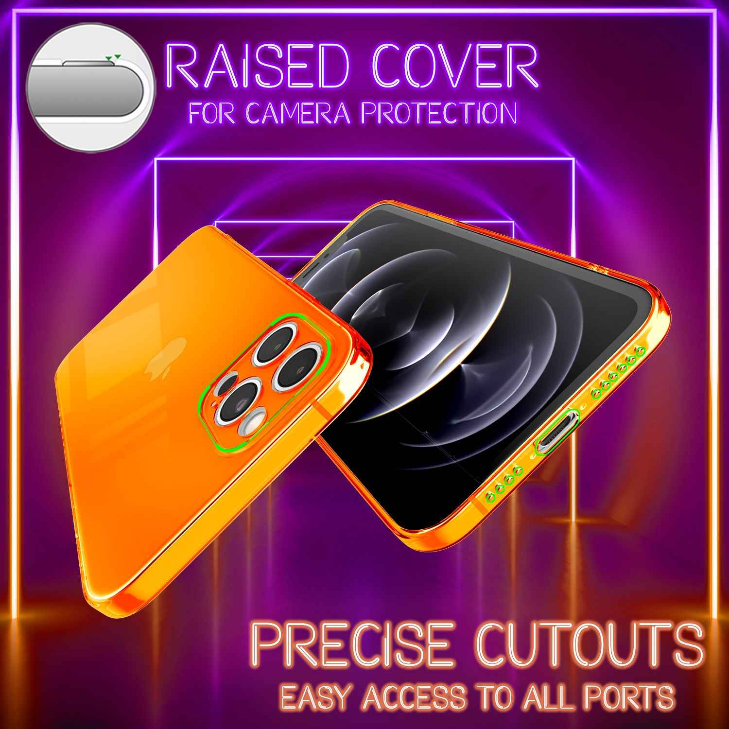 NALIA Klare Neon Handy Hülle für iPhone 12 Pro Max, Bunt Durchsichtig Cover Case