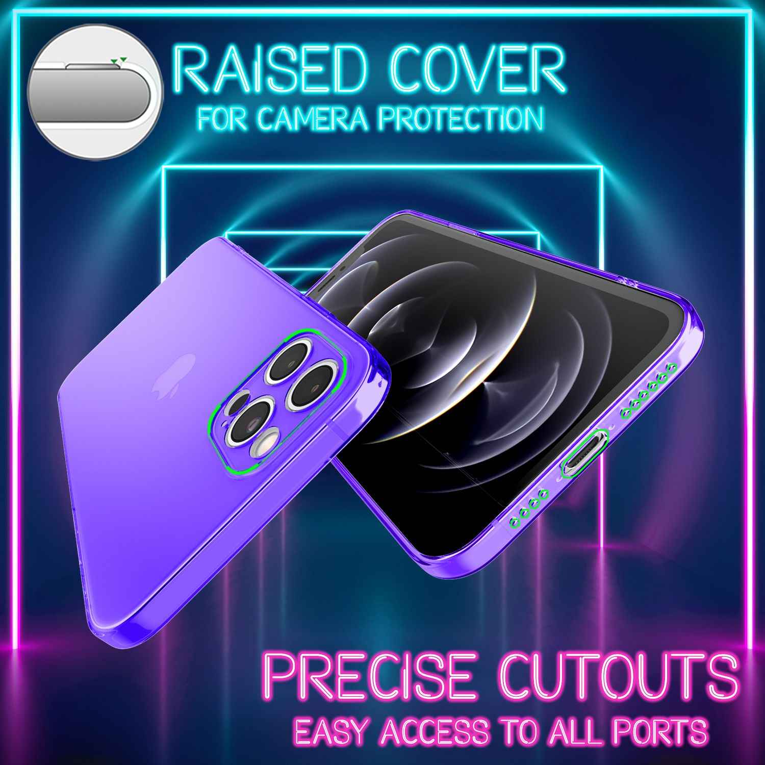 NALIA Klare Neon Handy Hülle für iPhone 12 Pro Max, Bunt Durchsichtig Cover Case