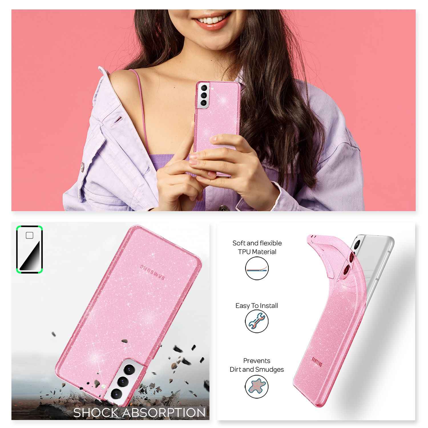 NALIA Glitzer Handy Hülle für Samsung Galaxy S21 Plus, Glitzer Handyhülle Cover Schutz